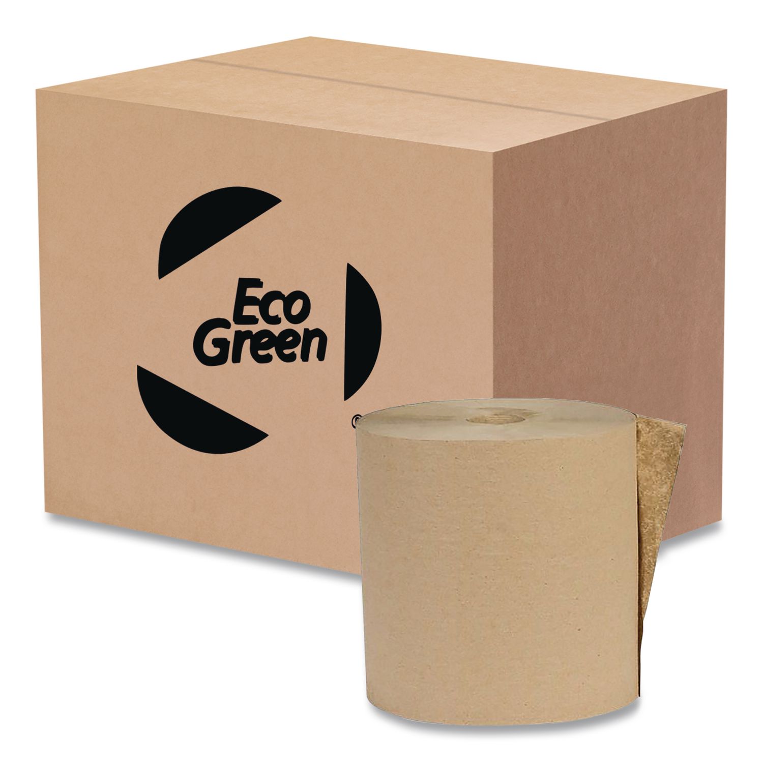 Recycled Hardwound Paper Towels, 1-Ply, 8" x 600 ft, 1.6 Core, Kraft, 12 Rolls/Carton