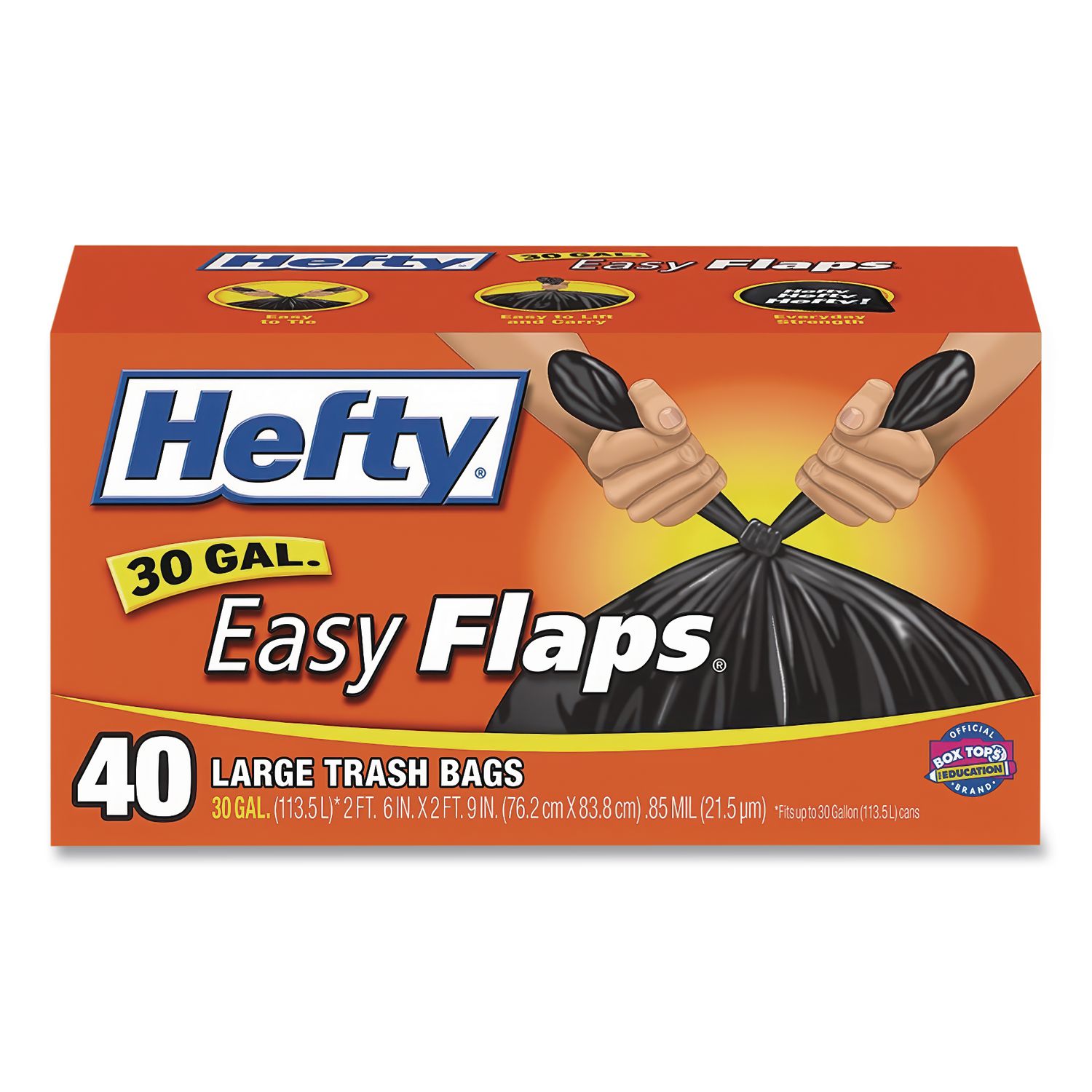 Easy Flaps Trash Bags, Tie-Flap, 30 gal, 0.85 mil, 30" x 33", Black, 40 Bags/Box, 6 Boxes/Carton