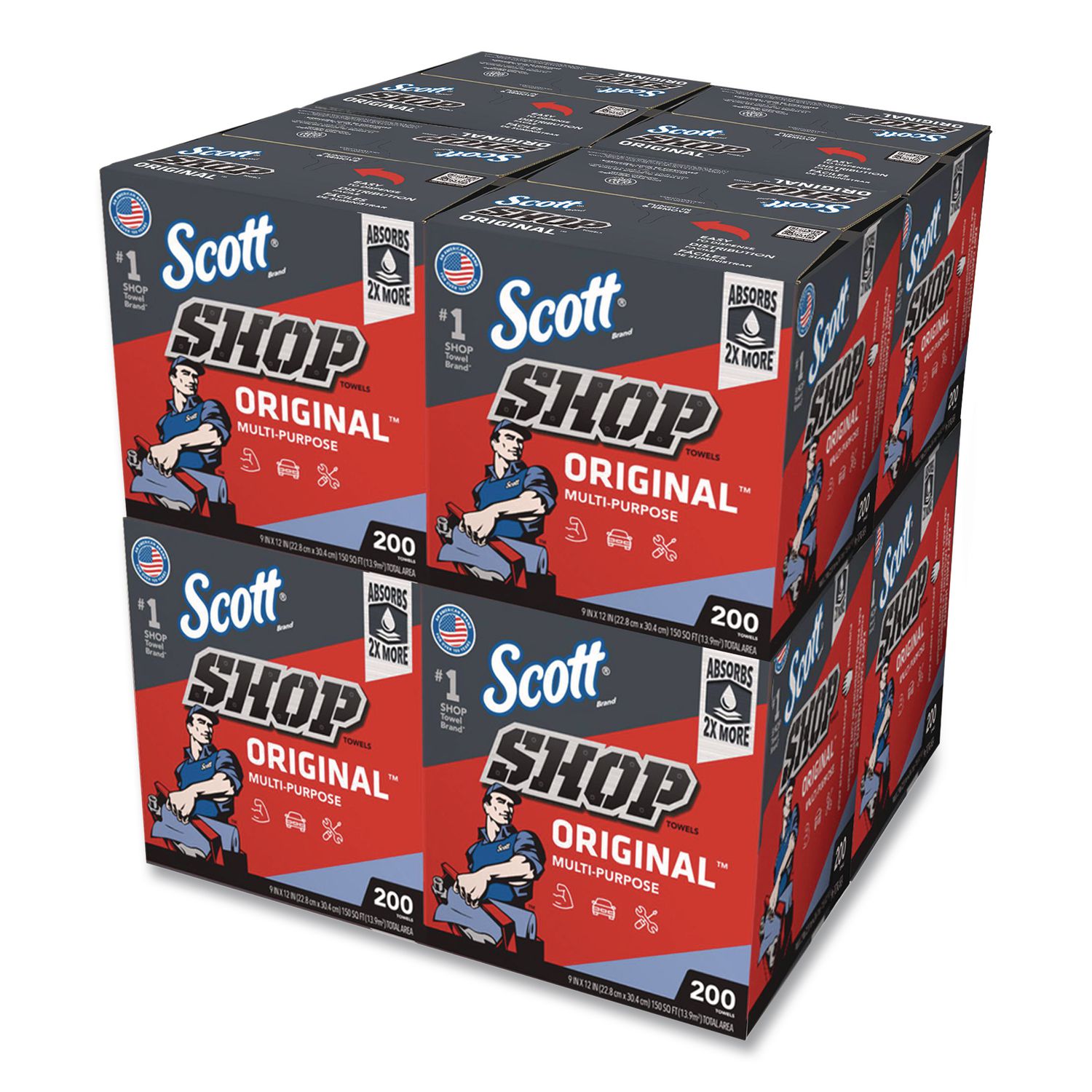 Shop Towels Original, 1-Ply, 9 x 12, Unscented, Blue, 200/Box
