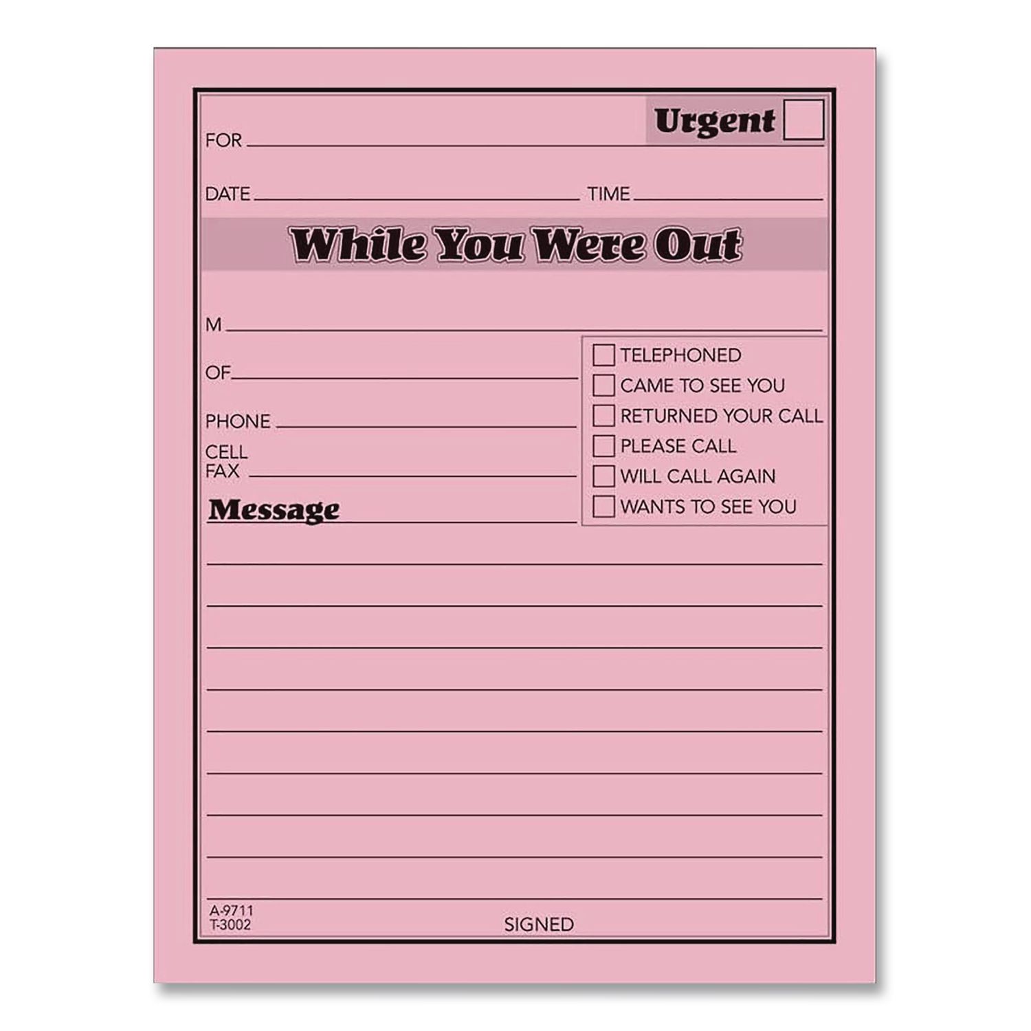 Pink Message Pad, One-Part (No Copies), 4.25 x 5.5, 50 Forms/Pad, 12 Pads/Pack