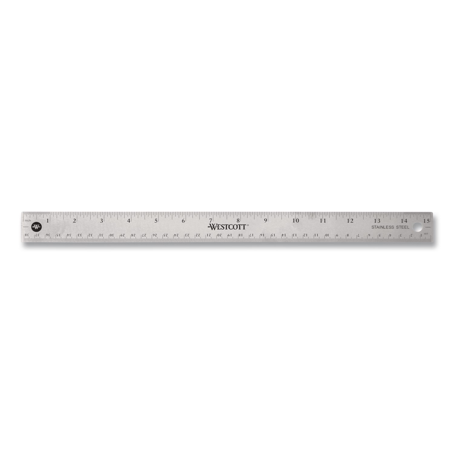 Stainless Steel Office Ruler With Non Slip Cork Base, Standard/Metric, 15" Long