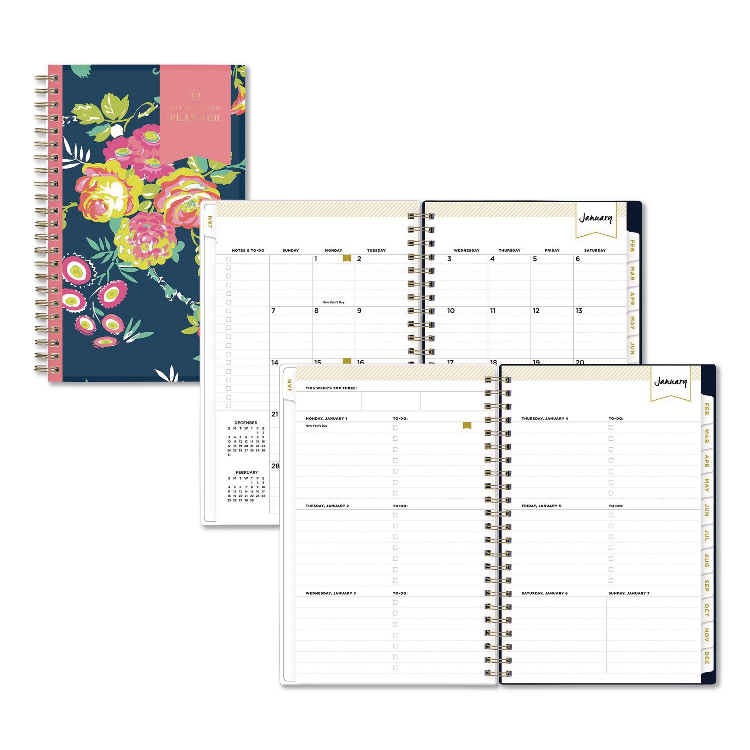 Day Designer Peyton Create-Your-Own Cover Weekly/Monthly Planner, Floral Artwork, 8 x 5, Navy Cover, 12-Month (Jan-Dec): 2026