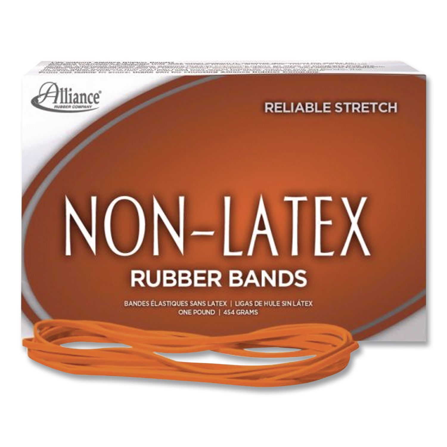 Non-Latex Rubber Bands, Size 117B, 0.04" Gauge, Orange, 1 lb Box, 250/Box