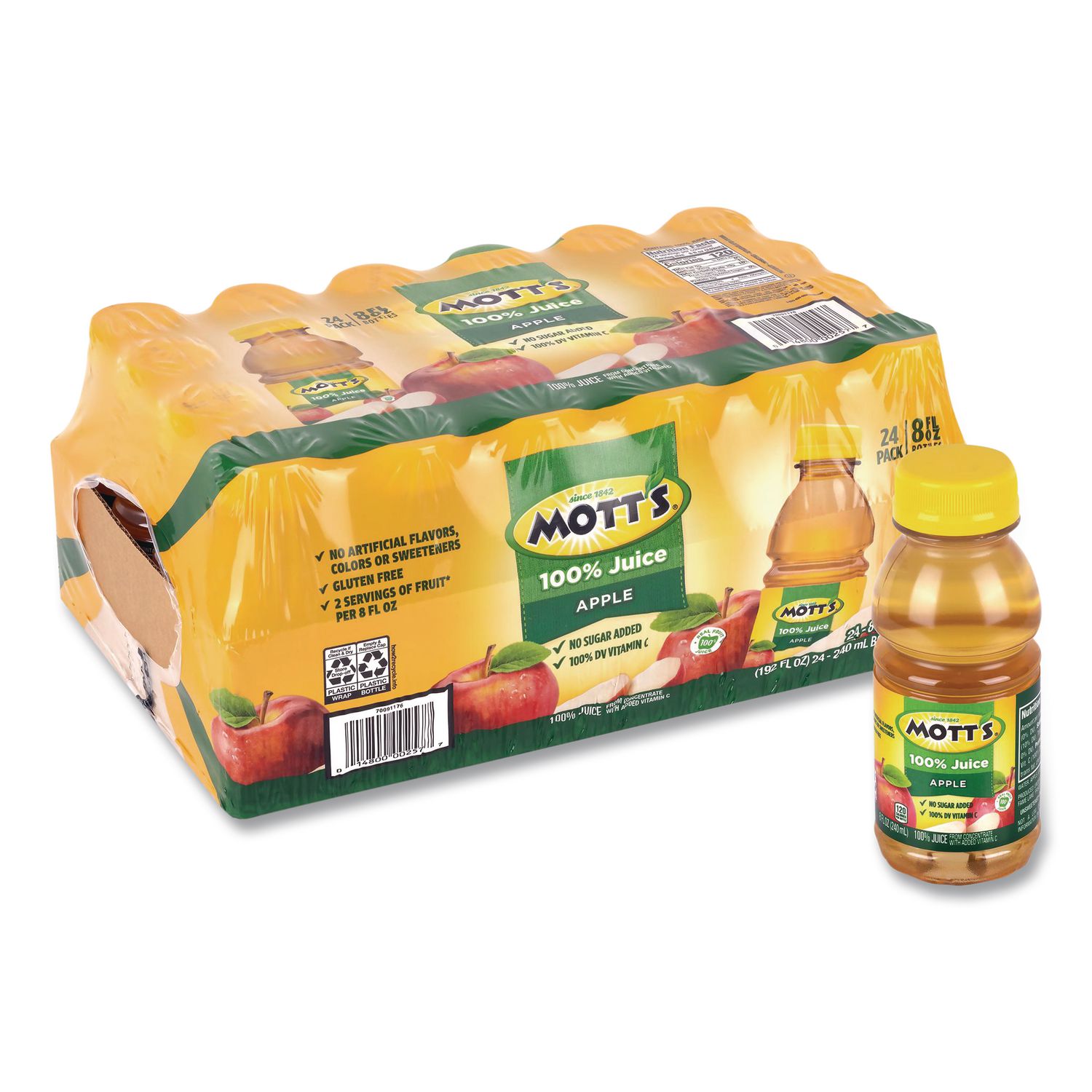 100% Original Apple Juice, Apple, 8 oz Bottle, 24/Carton