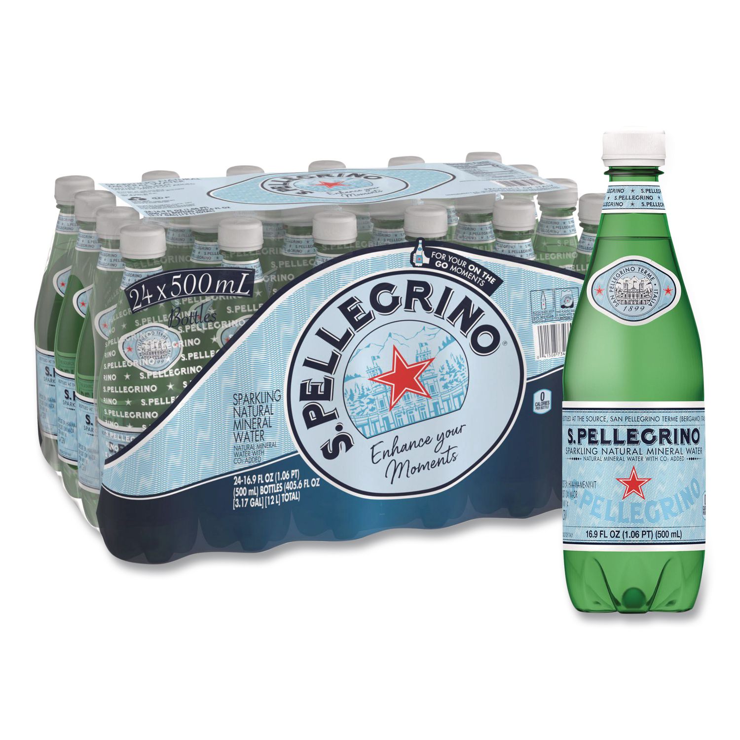 Sparkling Water Bottles, Unflavored, 16.9 oz Bottle, 24/Carton