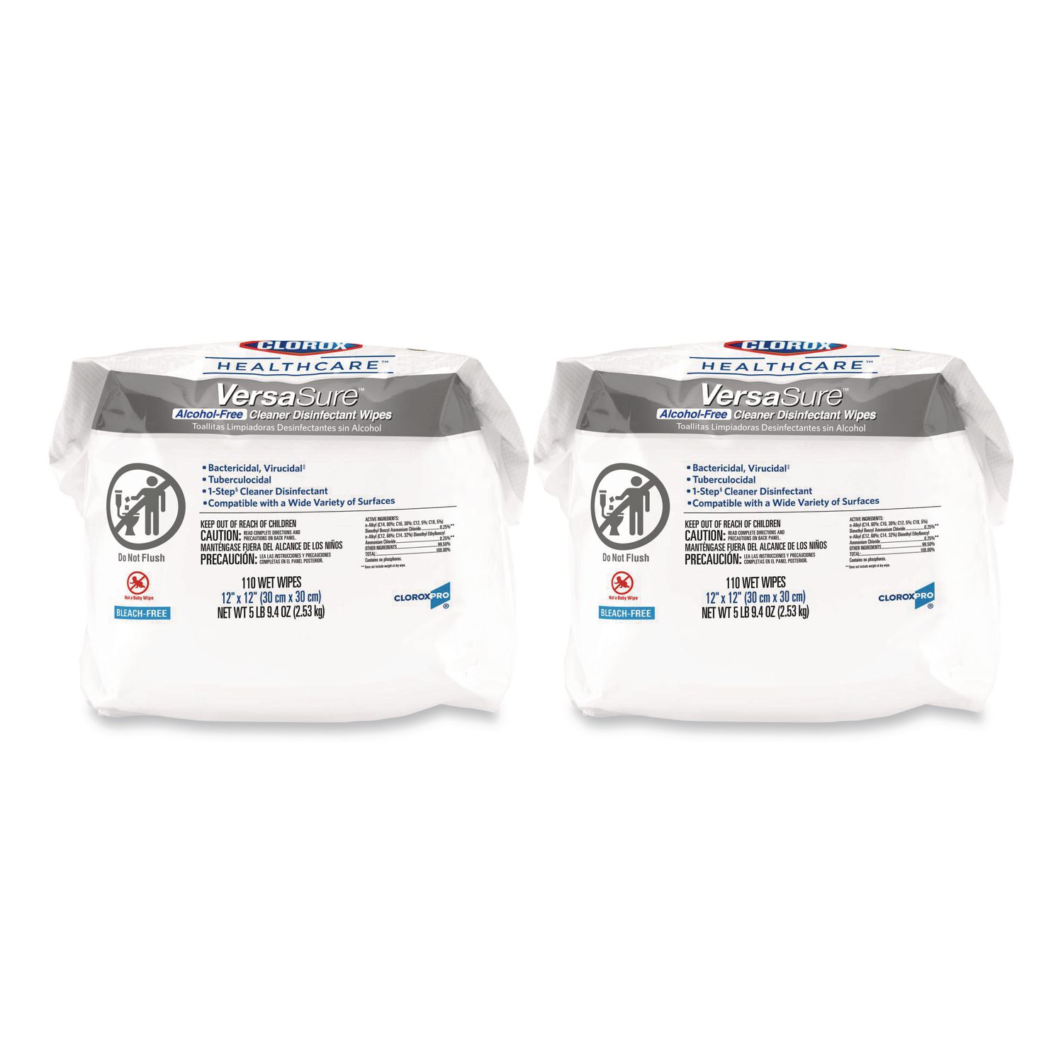 VersaSure Cleaner Disinfectant Wipes, Refill, 1-Ply, 12 x 10, Fragranced, White, 110/Pouch, 2 Pouches/Carton