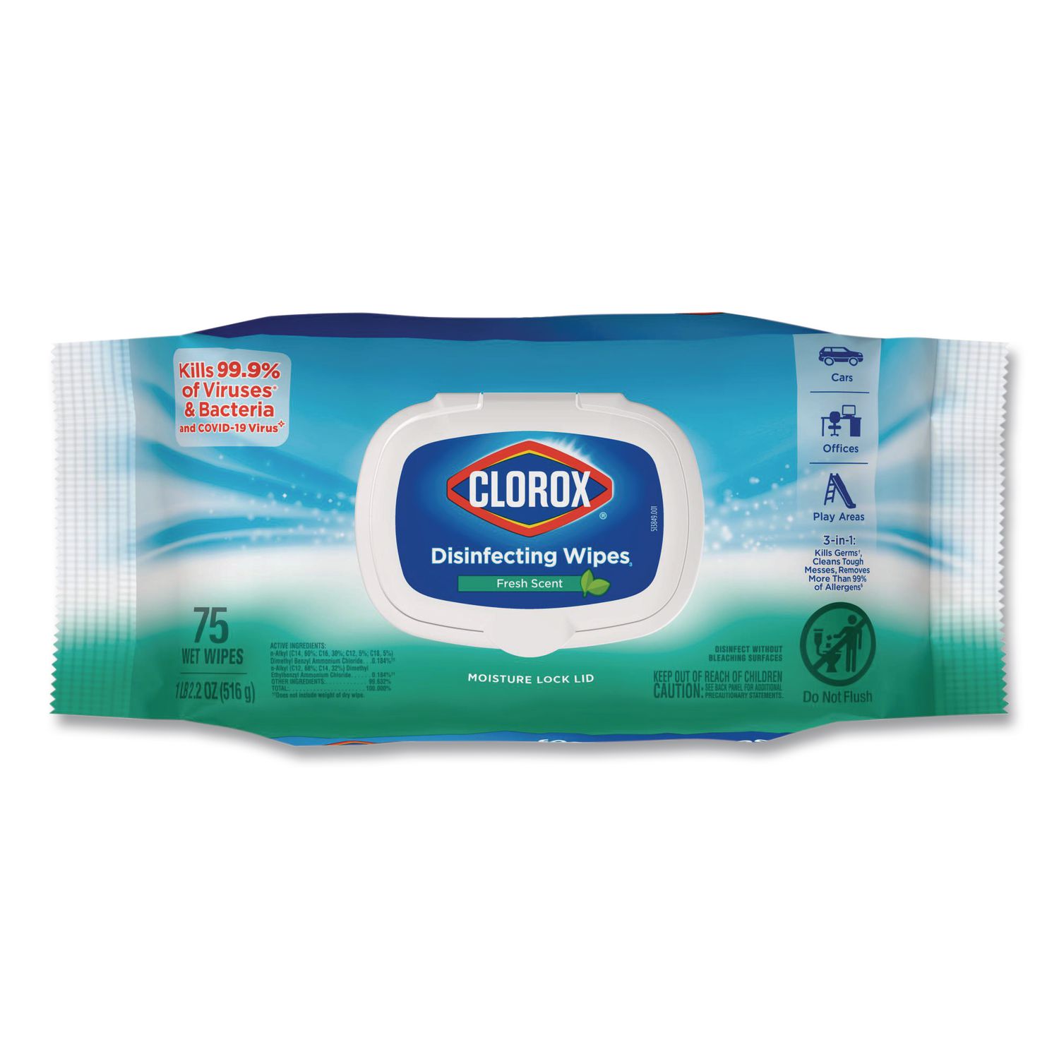 Disinfecting Cleaning Wipes, Flex Pack, 1-Ply, 8 x 7, Fresh Scent, White, 75 Towels/Box