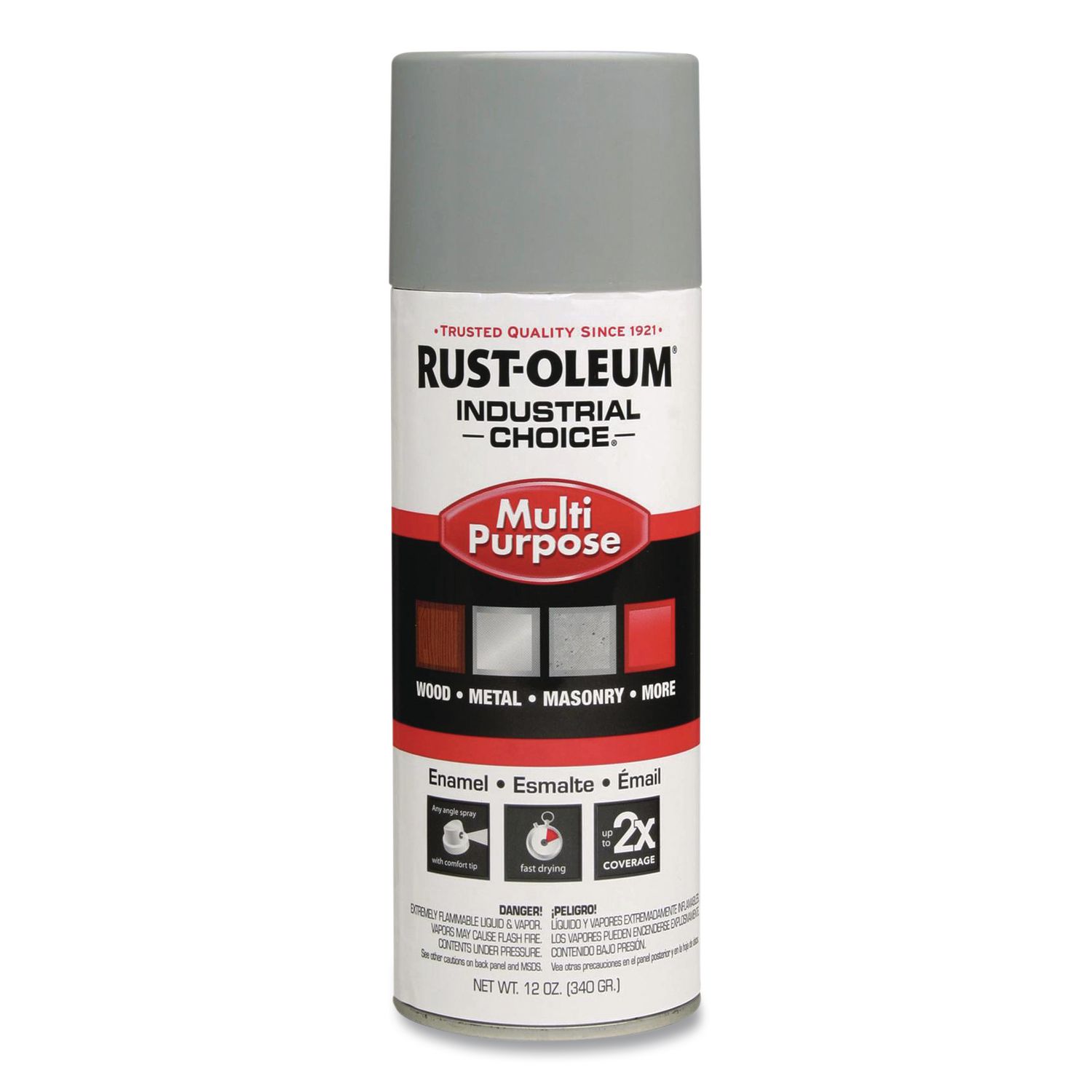Industrial Choice 1600 System Multi-Purpose Enamel Spray Paint, Gloss ANSI 61 Light Gray, 12 oz Aerosol Can, 6/Carton