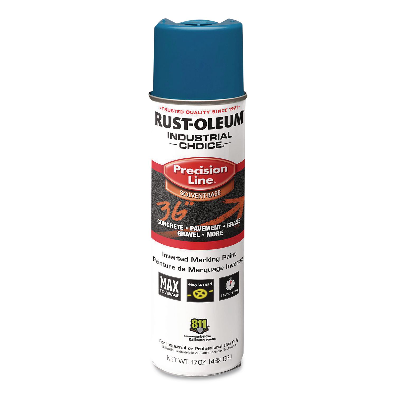 Industrial Choice M1600 System Solvent-Based Precision Line Marking Paint, Flat Blue, 17 oz Aerosol Can, 12/Carton
