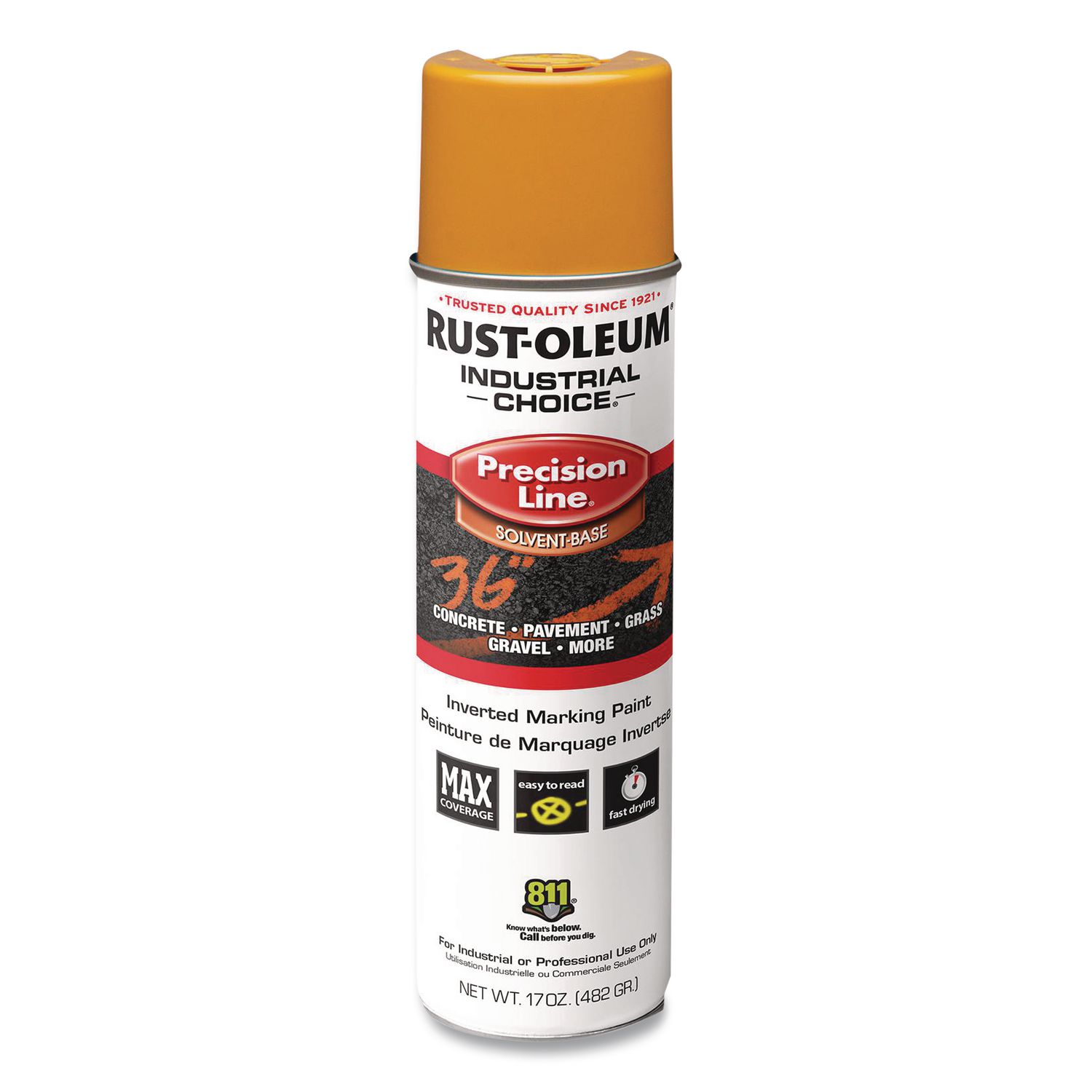 Industrial Choice M1600 System Solvent-Based Precision Line Marking Paint, Flat Yellow, 17 oz Aerosol Can, 12/Carton