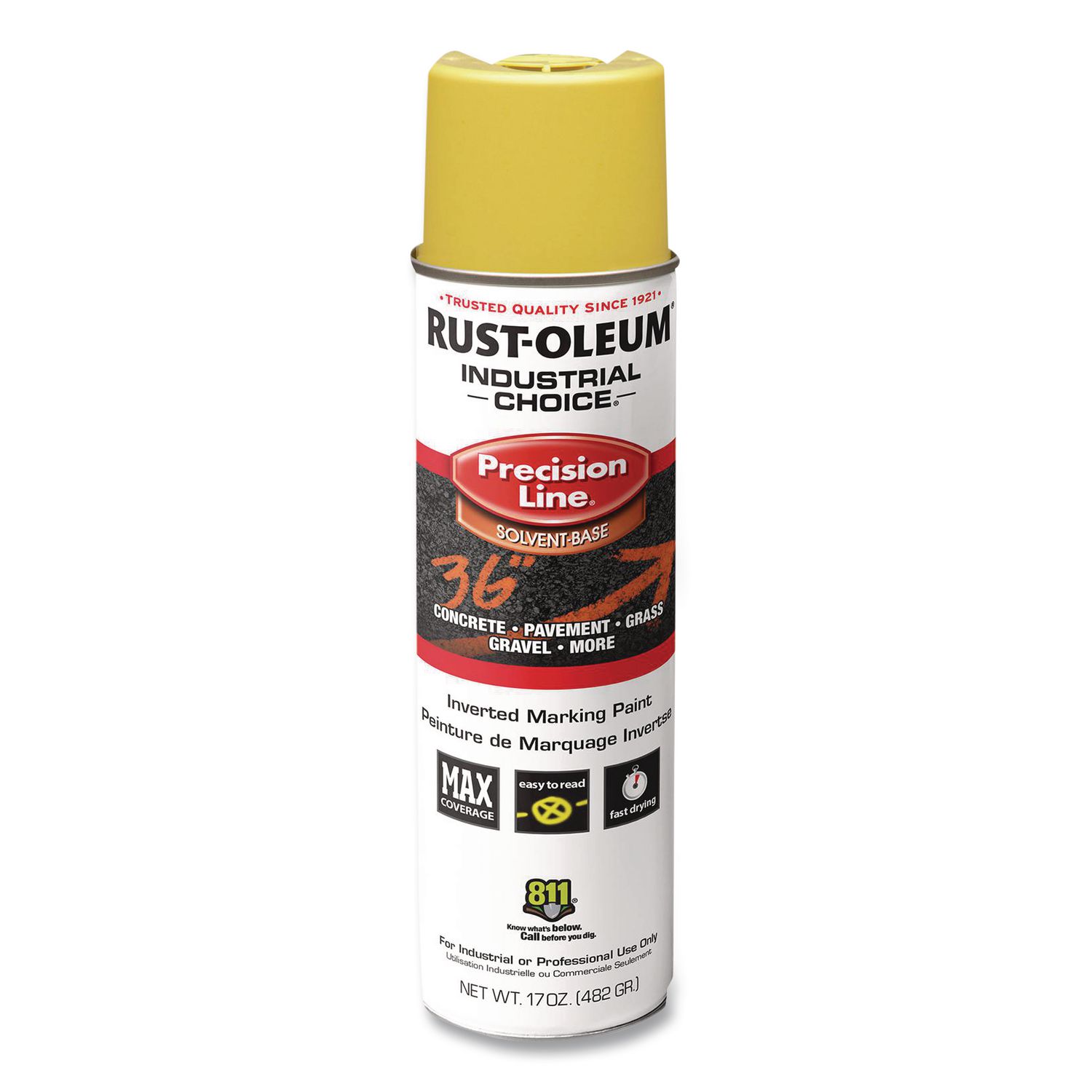 Industrial Choice M1600 System Solvent-Based Precision Line Marking Paint, Flat Hi-Vis Yellow, 17 oz Aerosol Can, 12/Carton