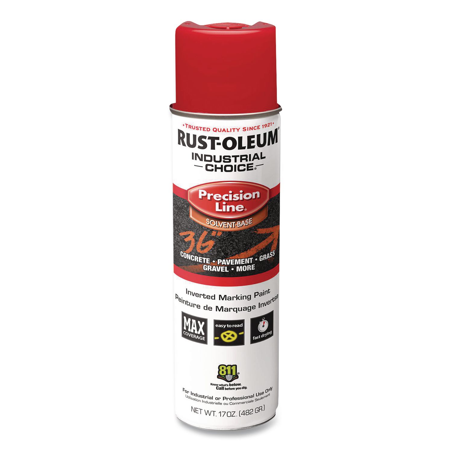 Industrial Choice M1600 System Solvent-Based Precision Line Marking Paint, Flat Red, 17 oz Aerosol Can, 12/Carton