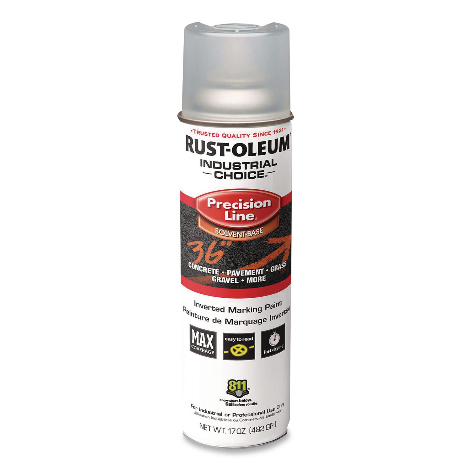 Industrial Choice M1600 System Solvent-Based Precision Line Marking Paint, Flat Clear, 17 oz Aerosol Can, 12/Carton