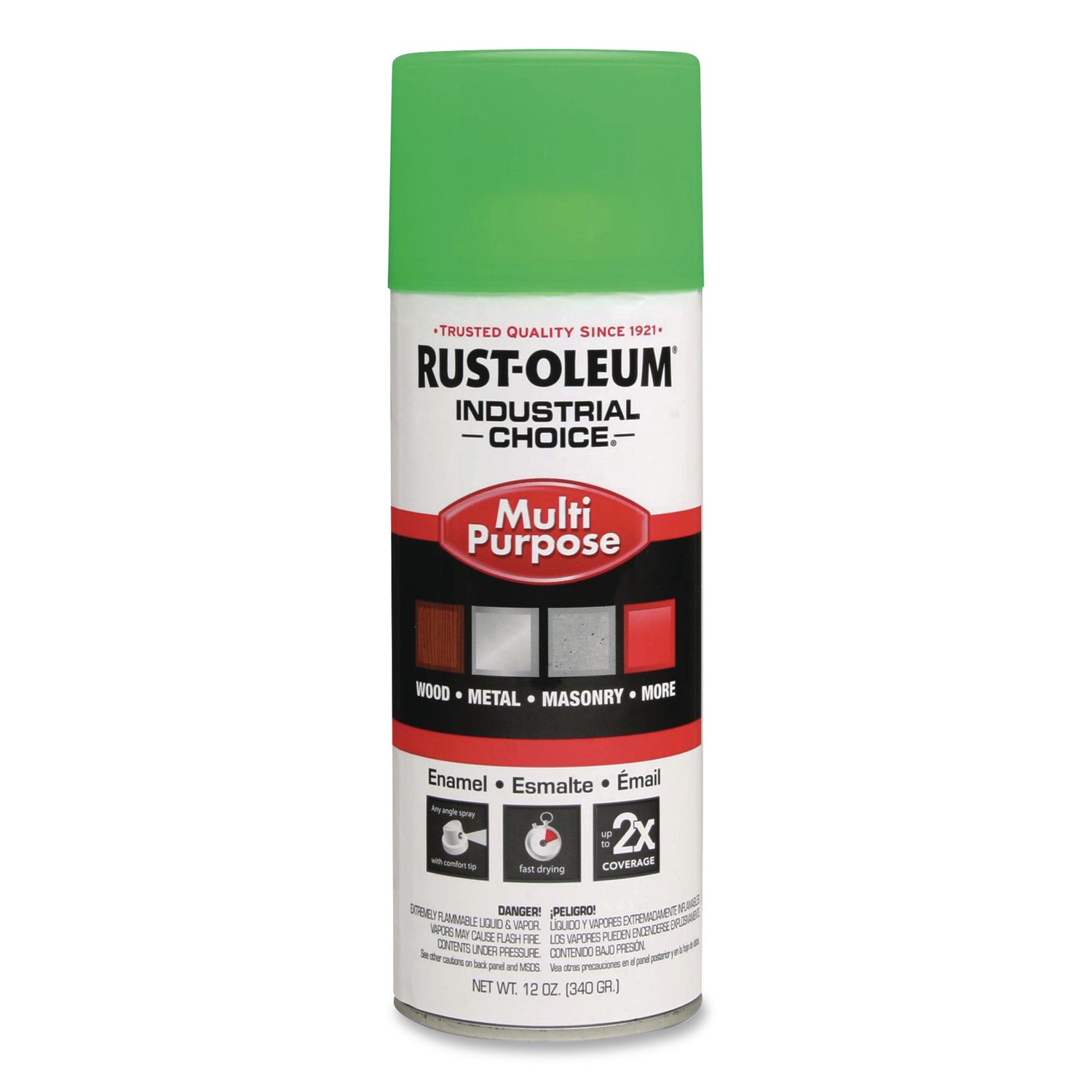Industrial Choice 1600 System Multi-Purpose Enamel Spray Paint, Flat Green, 12 oz Aerosol Can, 6/Carton