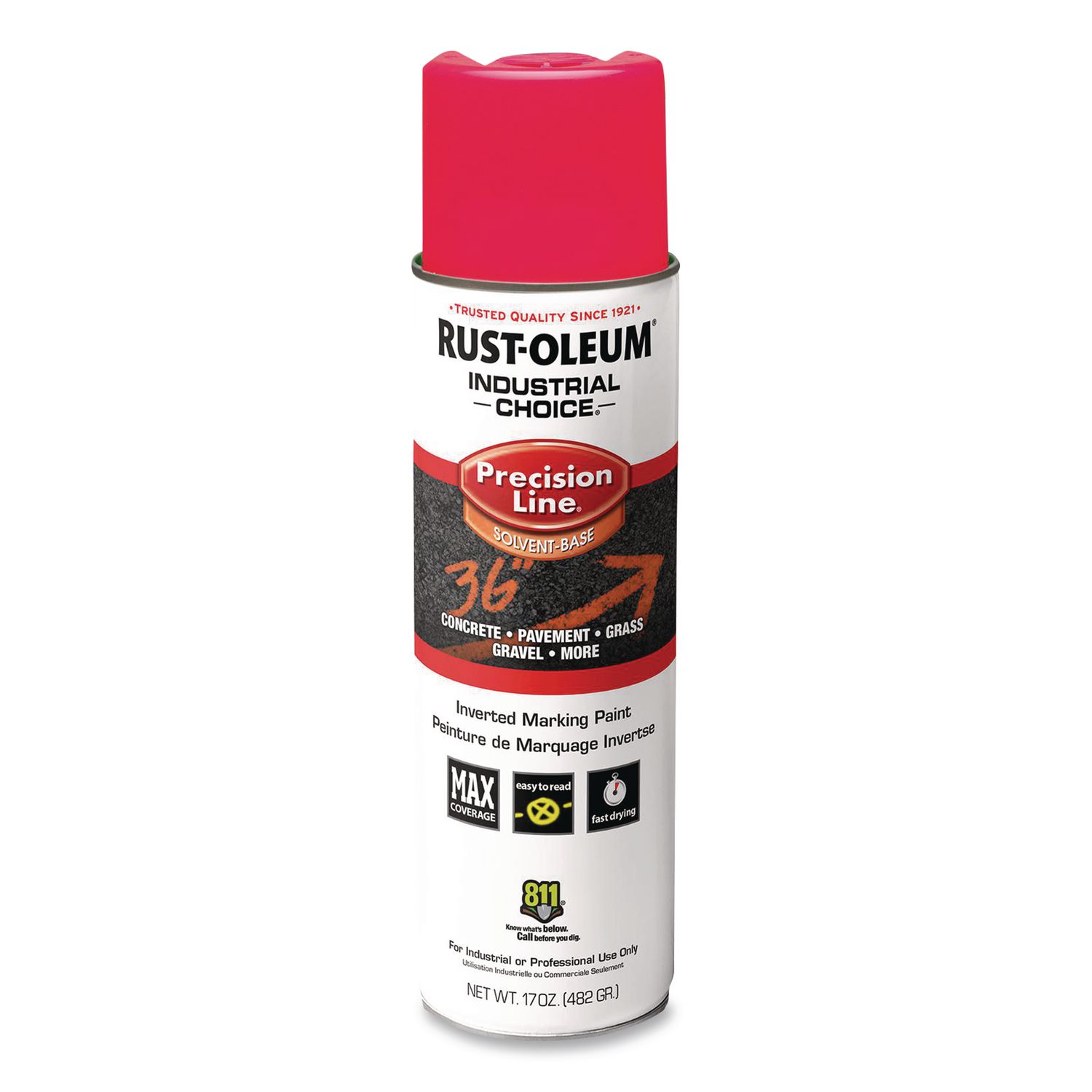 Industrial Choice M1600 System Solvent-Based Precision Line Marking Paint, Flat Fluorescent Pink, 17 oz Aerosol Can,12/Carton