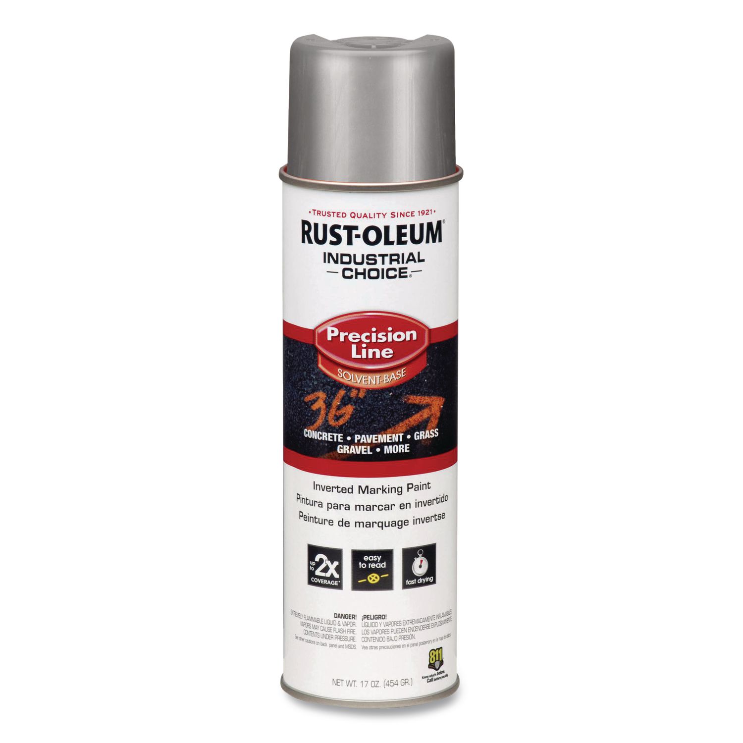 Industrial Choice M1600 System Solvent-Based Precision Line Marking Paint, Flat Silver, 17 oz Aerosol Can, 12/Carton