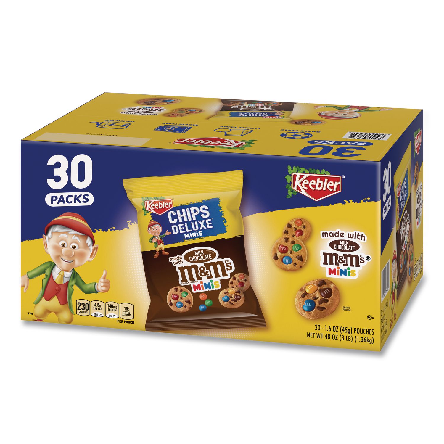 Mini Cookie Snack Packs, Chocolate Chip/M and Ms, 1.6 oz. Pouch, 30 Pouches/Carton