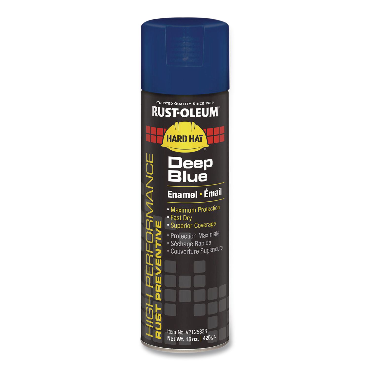 Hard Hat High Performance V2100 System Rust Preventive Enamel Spray Paint, Gloss Deep Blue, 15 oz Aerosol Can, 6/Carton