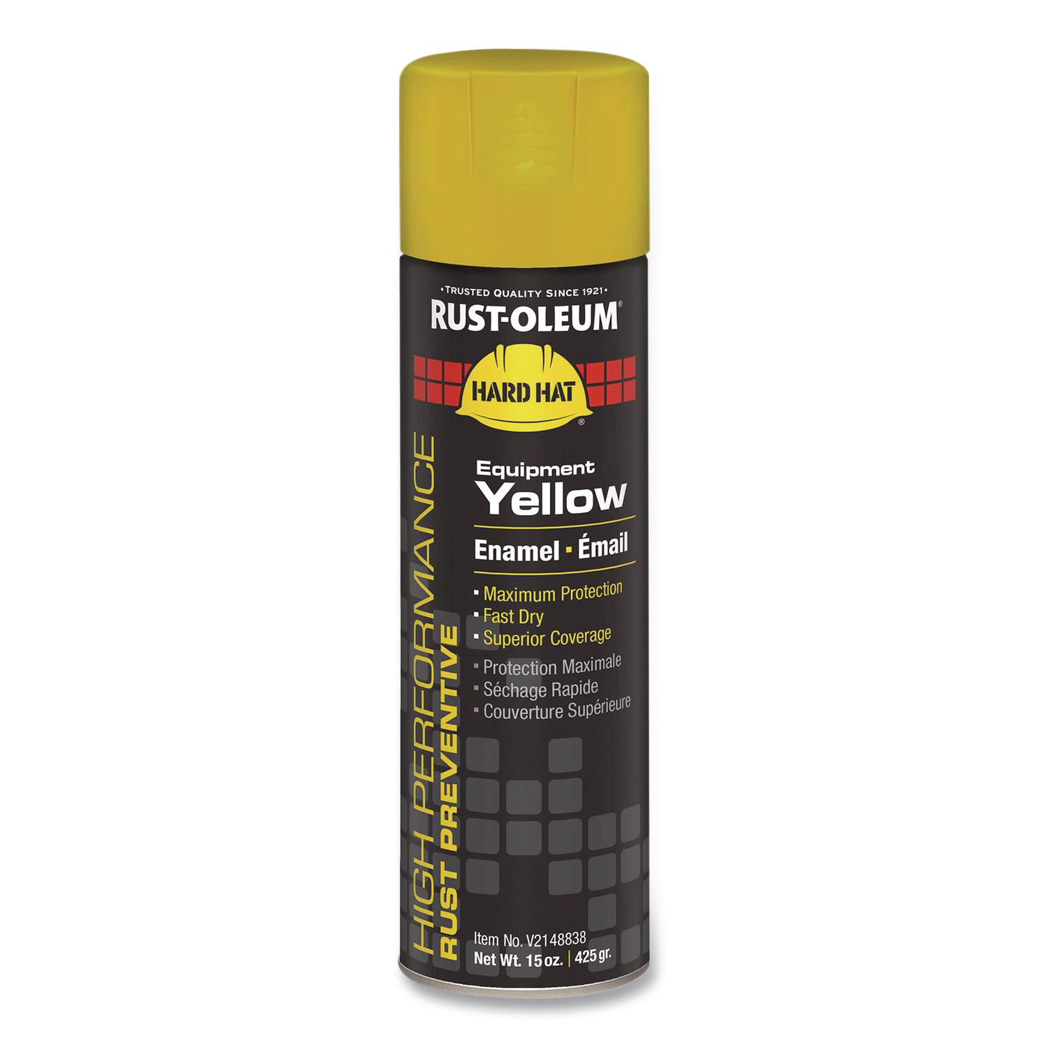 Hard Hat High Performance V2100 System Rust Preventive Enamel Spray Paint, Gloss Equipment Yellow,15 oz Aerosol Can, 6/Carton