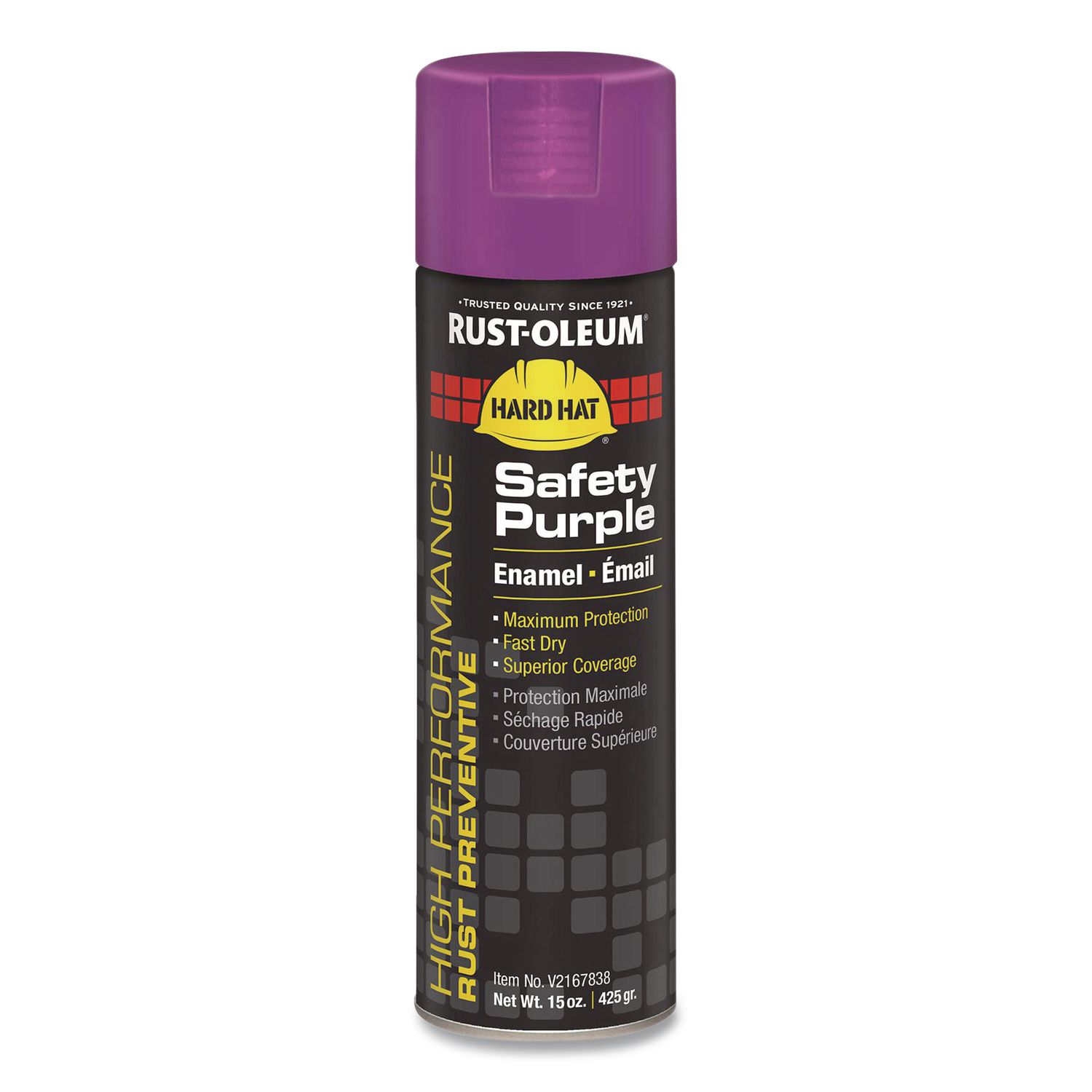 Hard Hat High Performance V2100 System Rust Preventive Enamel Spray Paint, Gloss Safety Purple, 15 oz Aerosol Can, 6/Carton