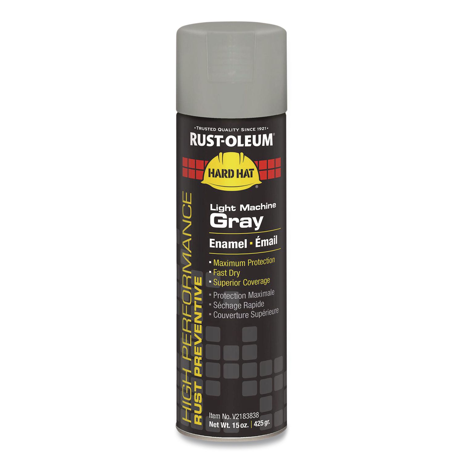 Hard Hat High Performance V2100 System Rust Preventive Enamel Spray Paint, Gloss Light Machine Gray, 15 oz Aerosol Can, 6/CT