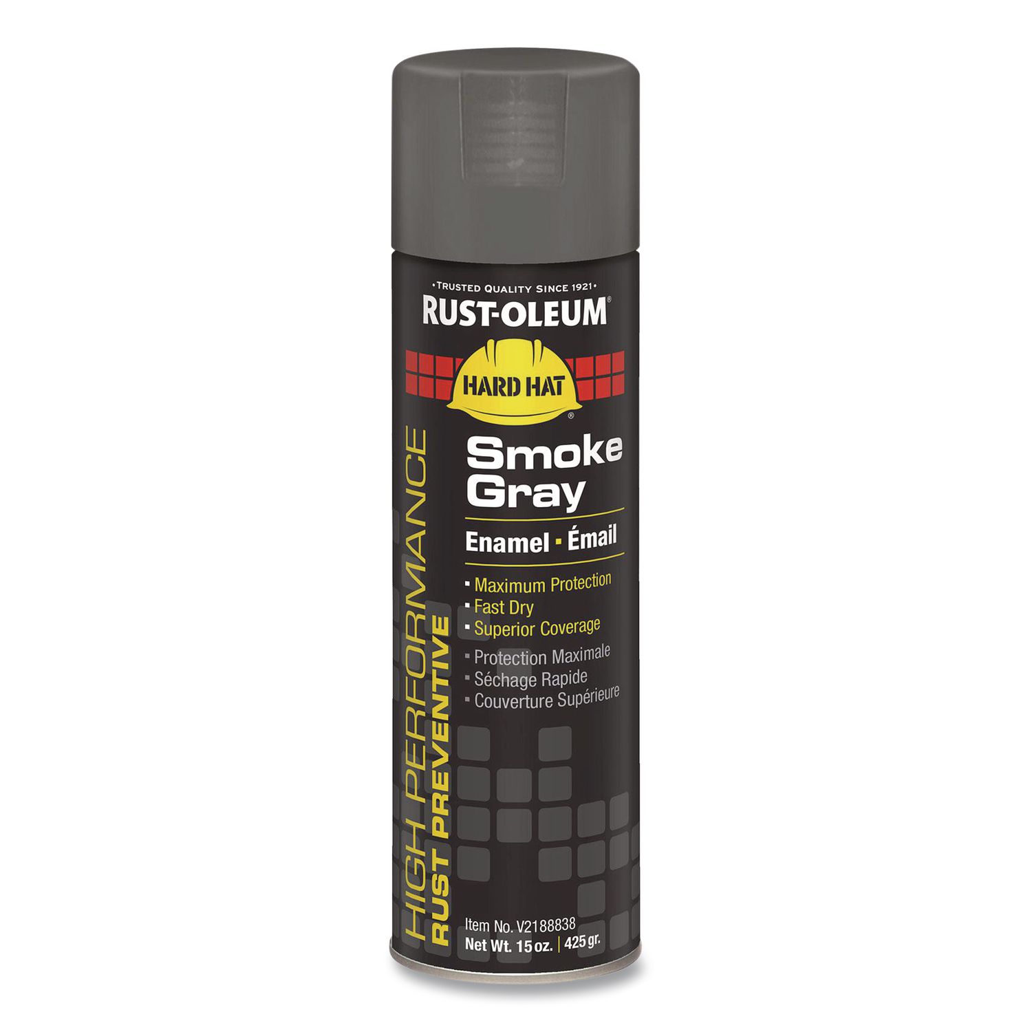Hard Hat High Performance V2100 System Rust Preventive Enamel Spray Paint, Gloss Smoke Gray, 15 oz Aerosol Can, 6/Carton