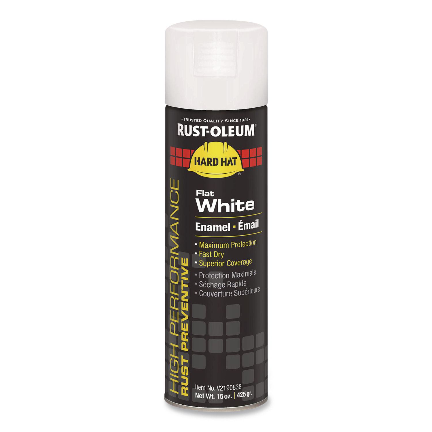 Hard Hat High Performance V2100 System Rust Preventive Enamel Spray Paint, Flat White, 15 oz. Aerosol Can, 6/Carton