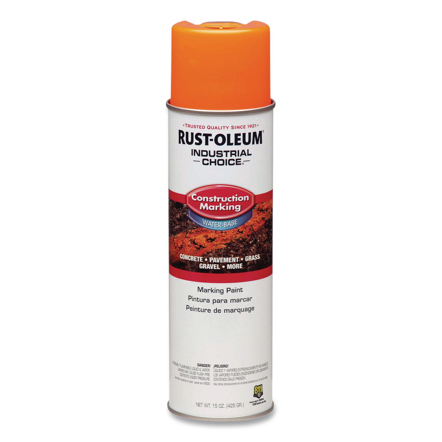 Industrial Choice M1400 System Water-Based Construction Marking Paint, Gloss Fluorescent Orange, 17 oz Aerosol Can, 12/Carton