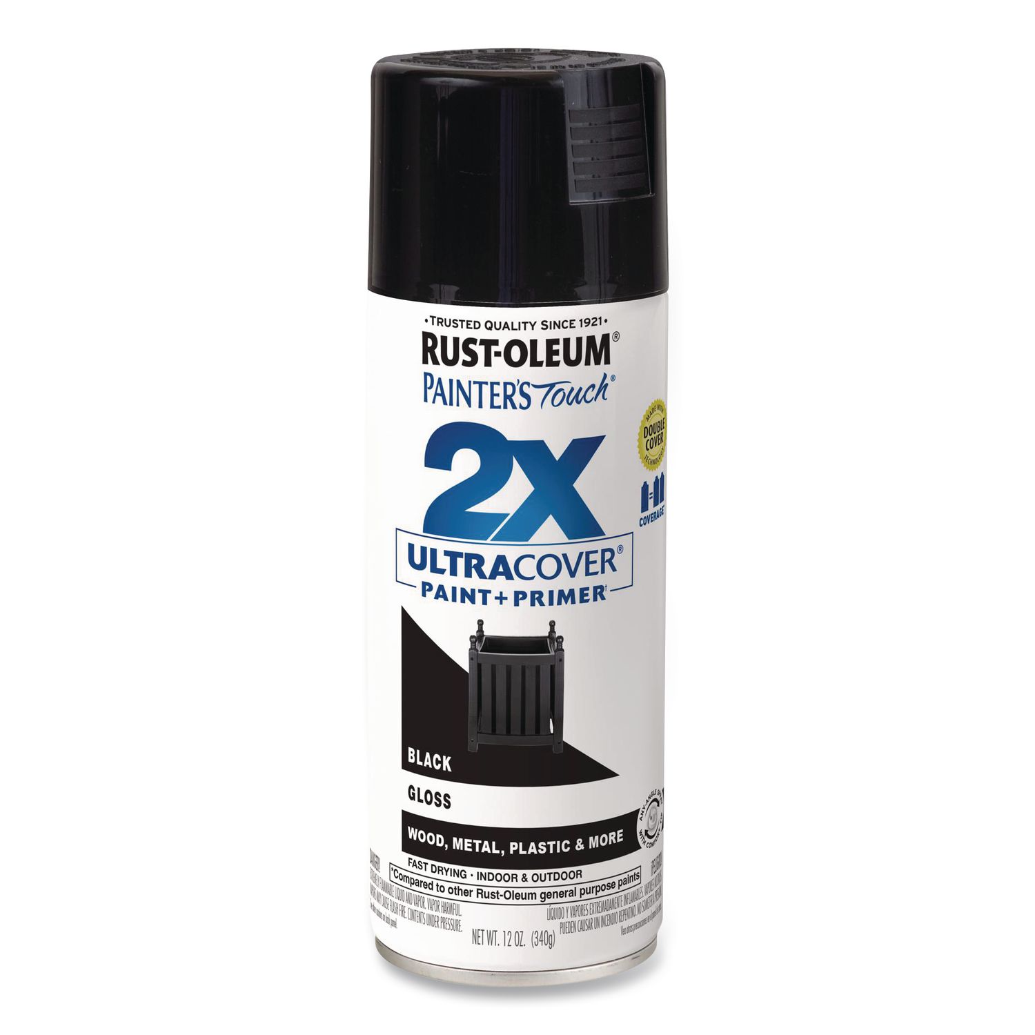 Painter's Touch 2X Ultra Cover Spray Paint, Gloss Black, 12 oz Aerosol Can, 6/Carton