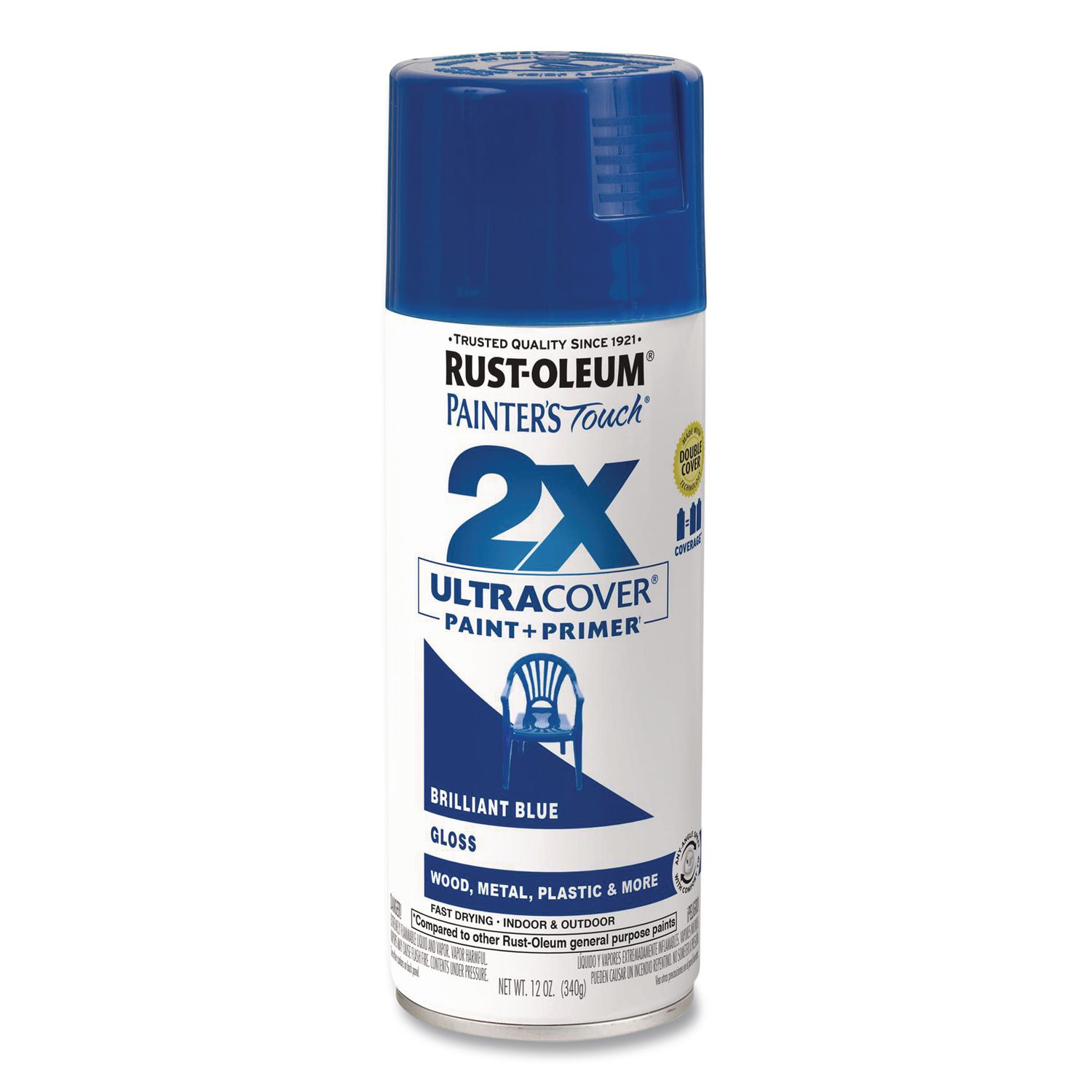 Painter's Touch 2X Ultra Cover Spray Paint, Gloss Brilliant Blue, 12 oz Aerosol Can, 6/Carton