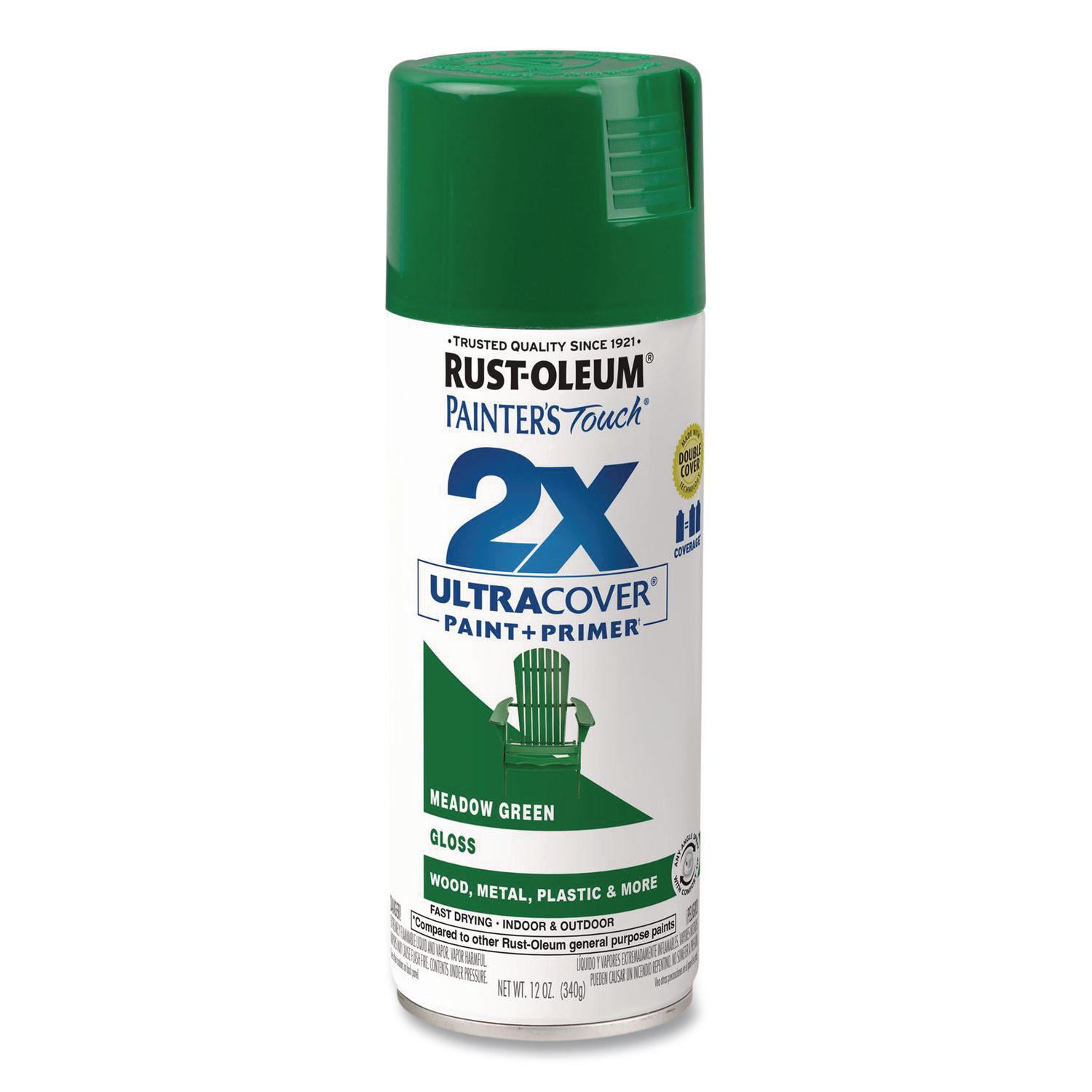 Painter's Touch 2X Ultra Cover Spray Paint, Gloss Meadow Green, 12 oz Aerosol Can, 6/Carton