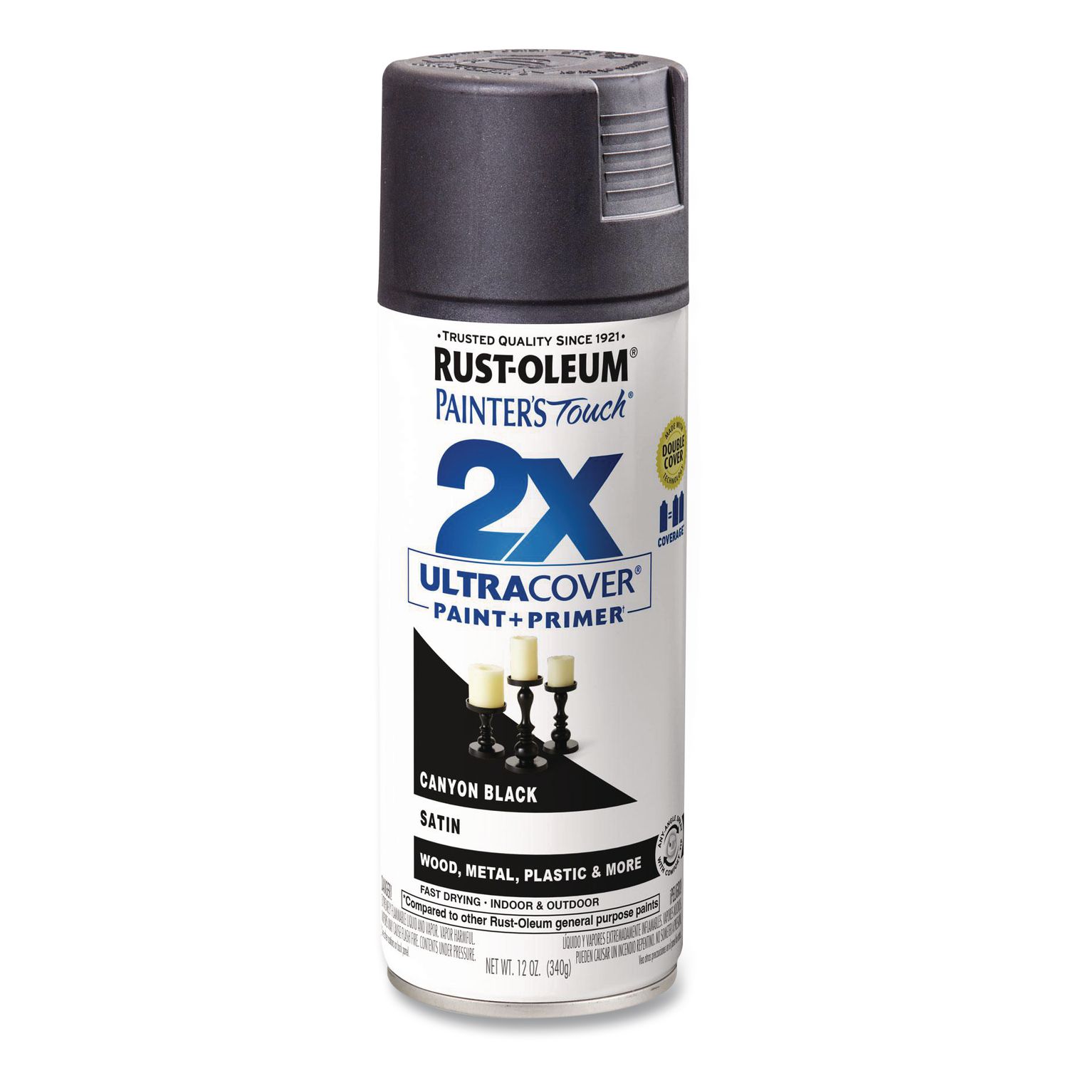 Painter's Touch 2X Ultra Cover Spray Paint, Satin Canyon Black, 12 oz Aerosol Can, 6/Carton