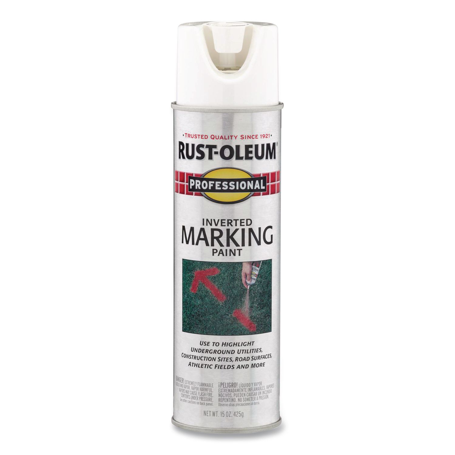 Inverted Marking Spray Paint, Flat White, 15 oz Aerosol Can, 6/Carton