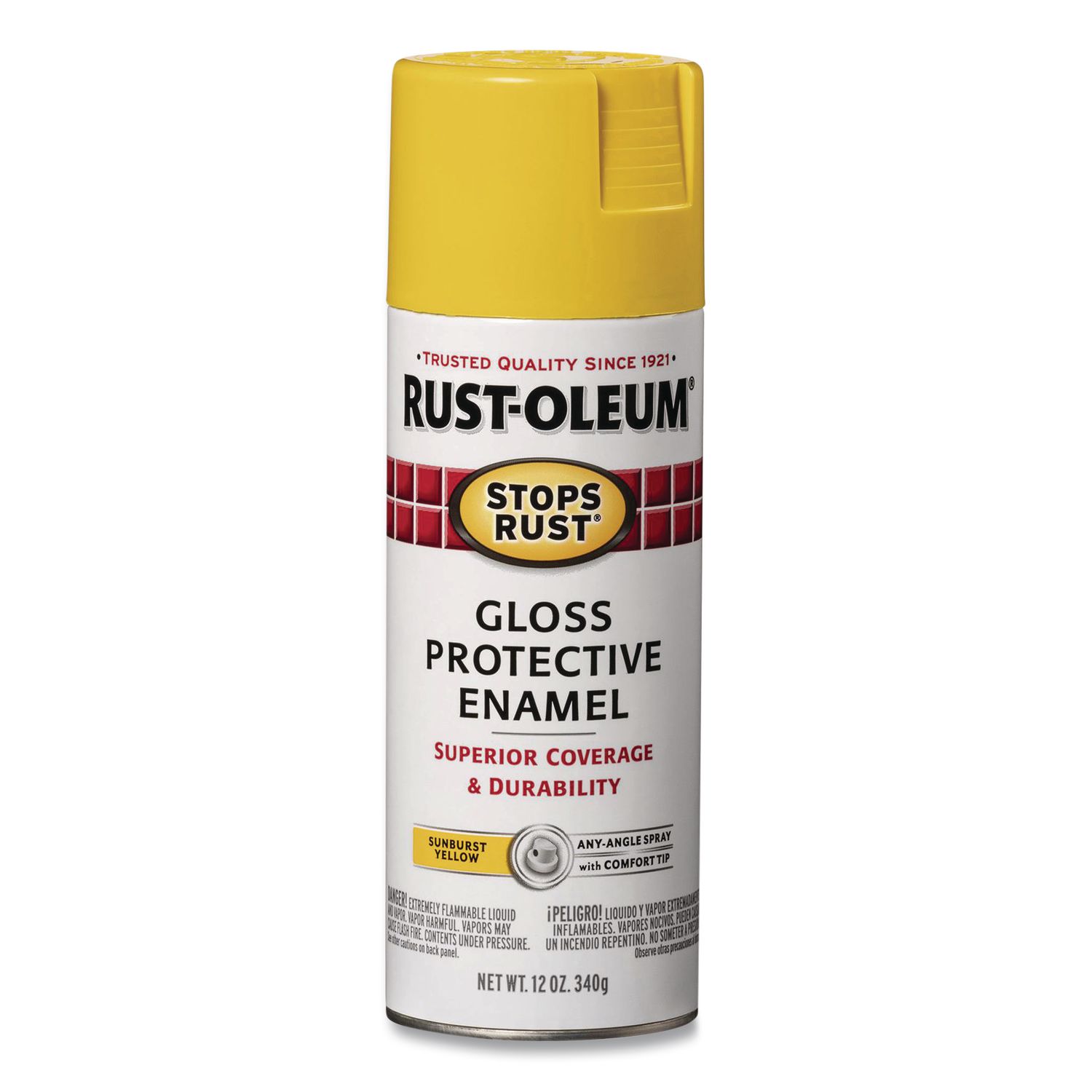 Stops Rust Spray Paint, Gloss Yellow, 12 oz Aerosol Can, 6/Carton