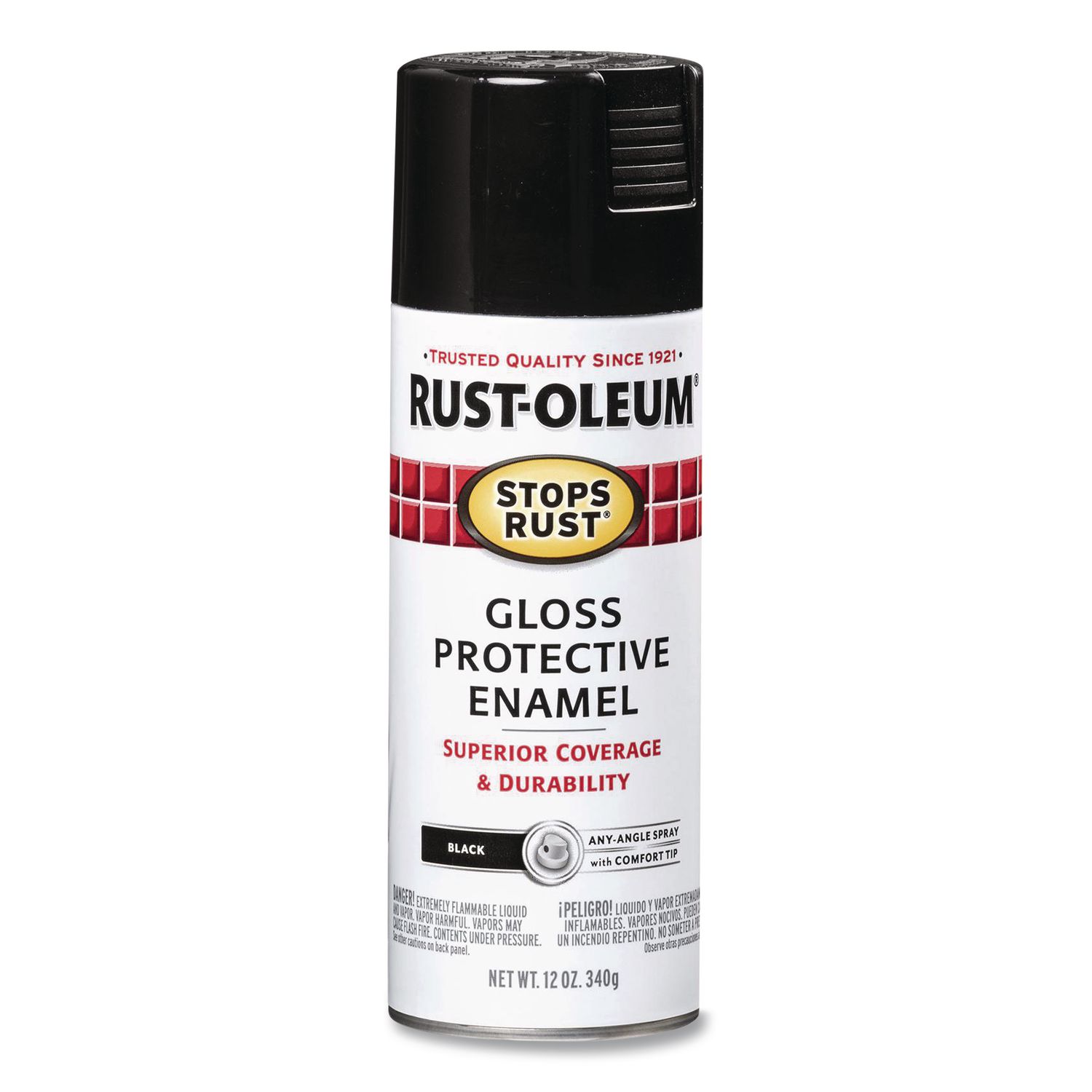 Stops Rust Spray Paint, Gloss Black, 12 oz Aerosol Can, 6/Carton