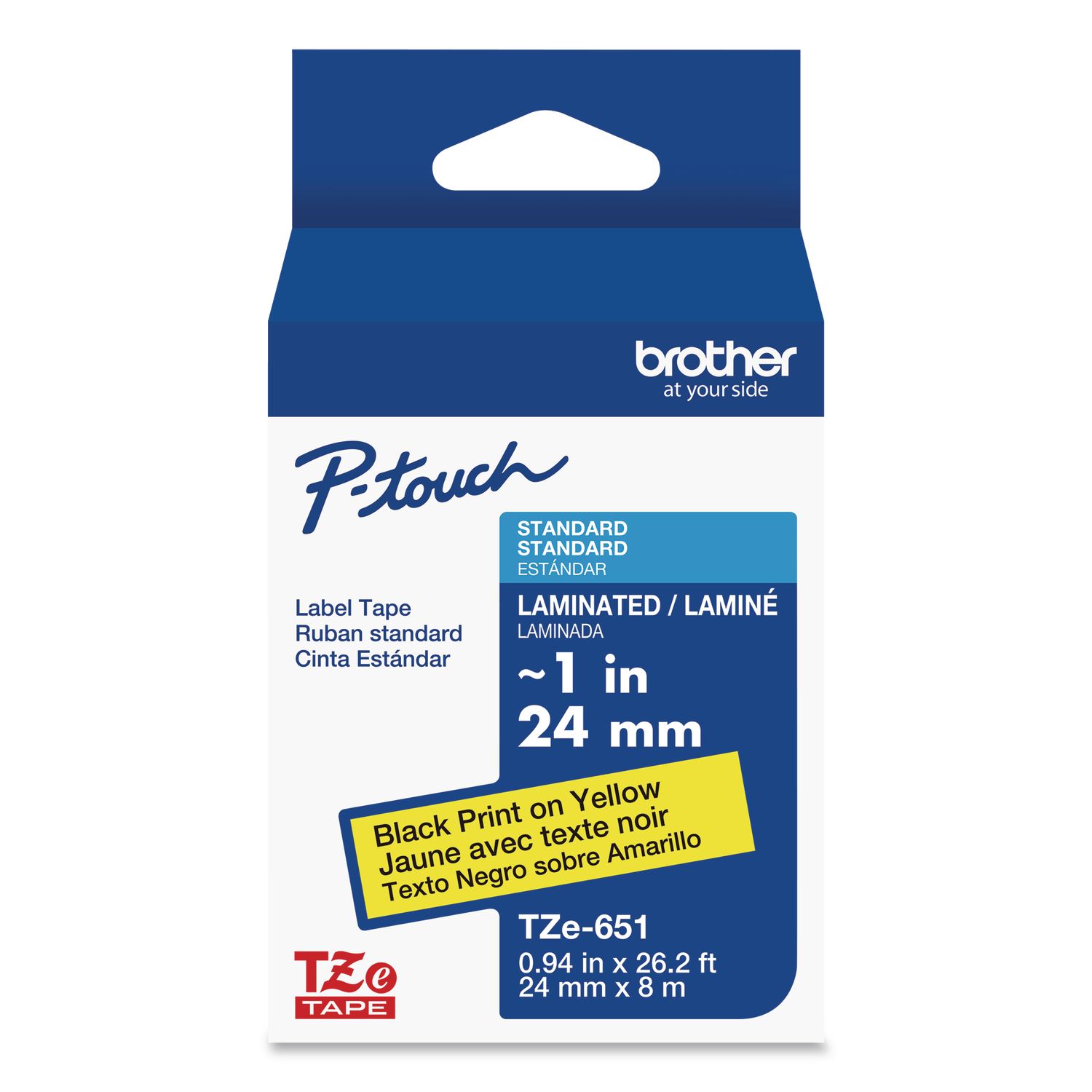 TZe Standard Adhesive Laminated Labeling Tape, 0.94" x 26.2 ft, Black on Yellow