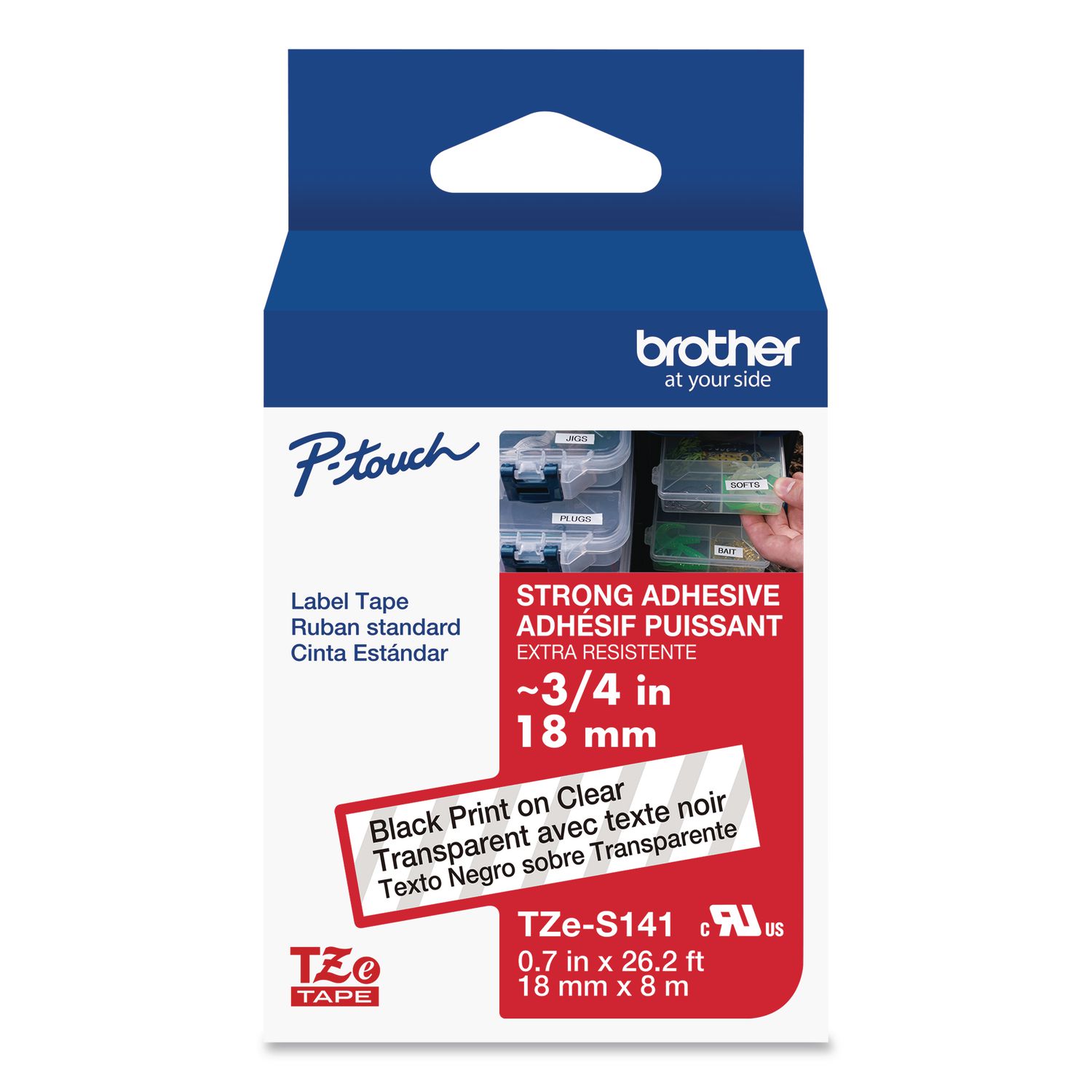 TZe Extra-Strength Adhesive Laminated Labeling Tape, 0.7" x 26.2 ft, Black on Clear