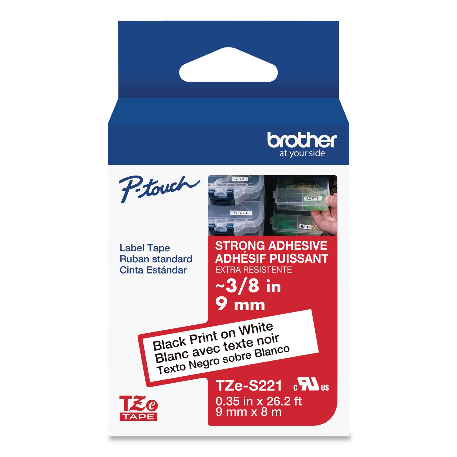 TZe Extra-Strength Adhesive Laminated Labeling Tape, 0.35" x 26.2 ft, Black on White