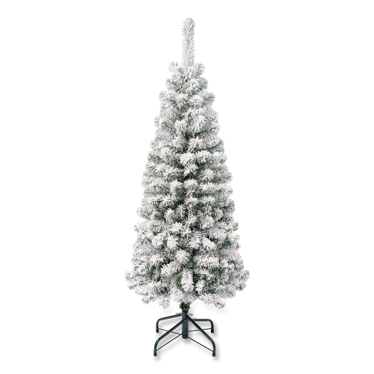Acacia Pencil Slim Flocked Tree, 21" x 21" x 53.1", Green Tree, Green Tree Stand