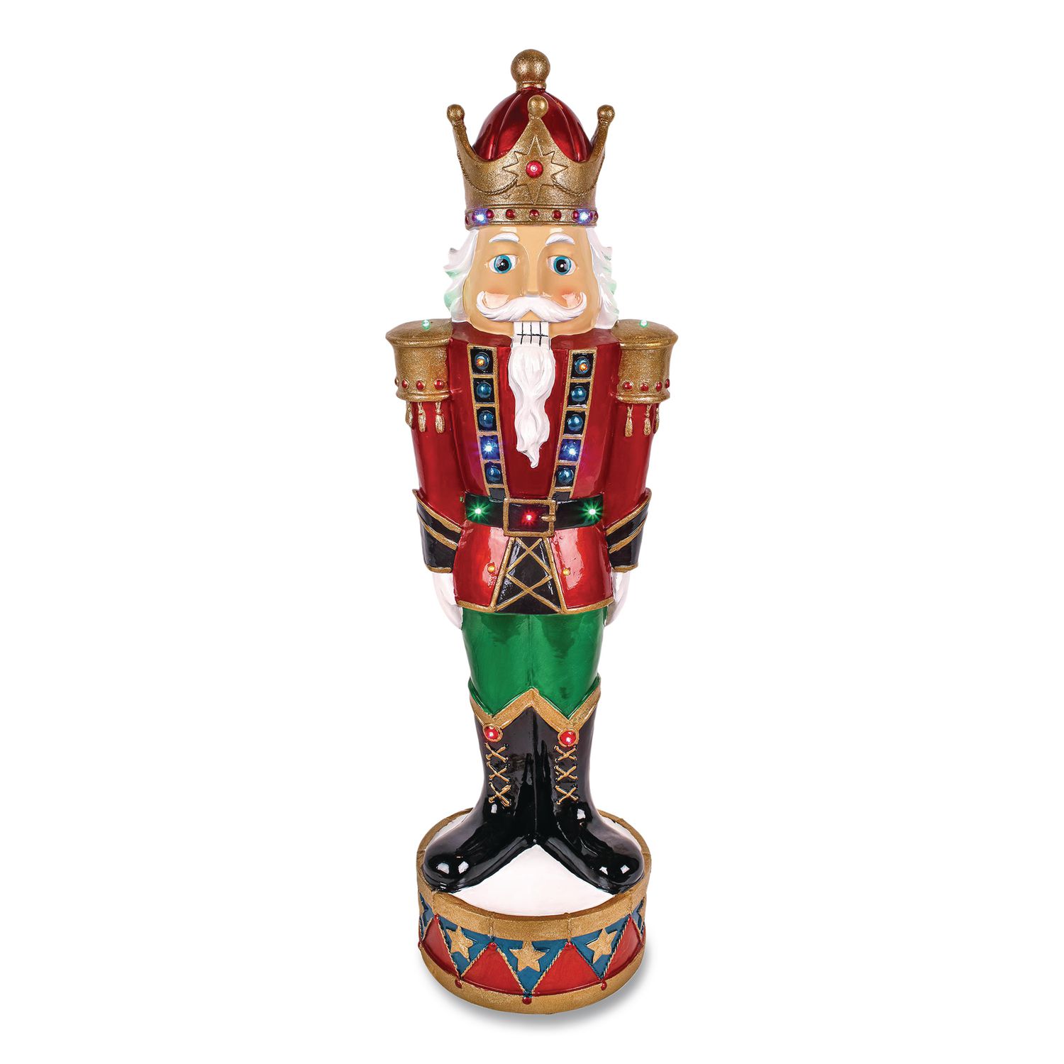 Nutcracker Christmas Decor, AC Powered, Blue/Green/Red/Yellow LED Lights, 10" x 11.37" x 36.5", Red