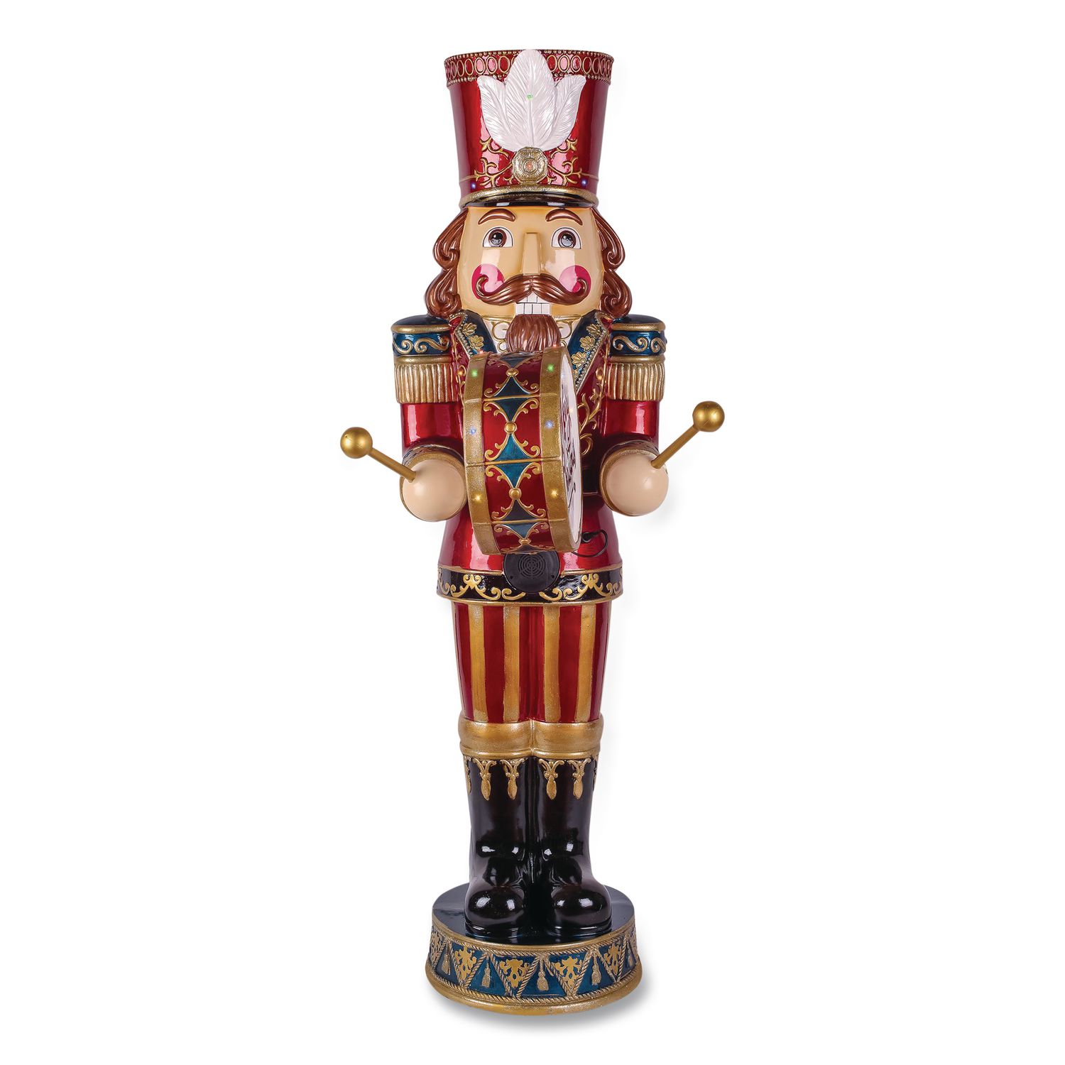 Animated Nutcracker, AC Powered, Blue/Green/Red/Yellow LED Lights, 22.25" x 18" x 58.5", Red