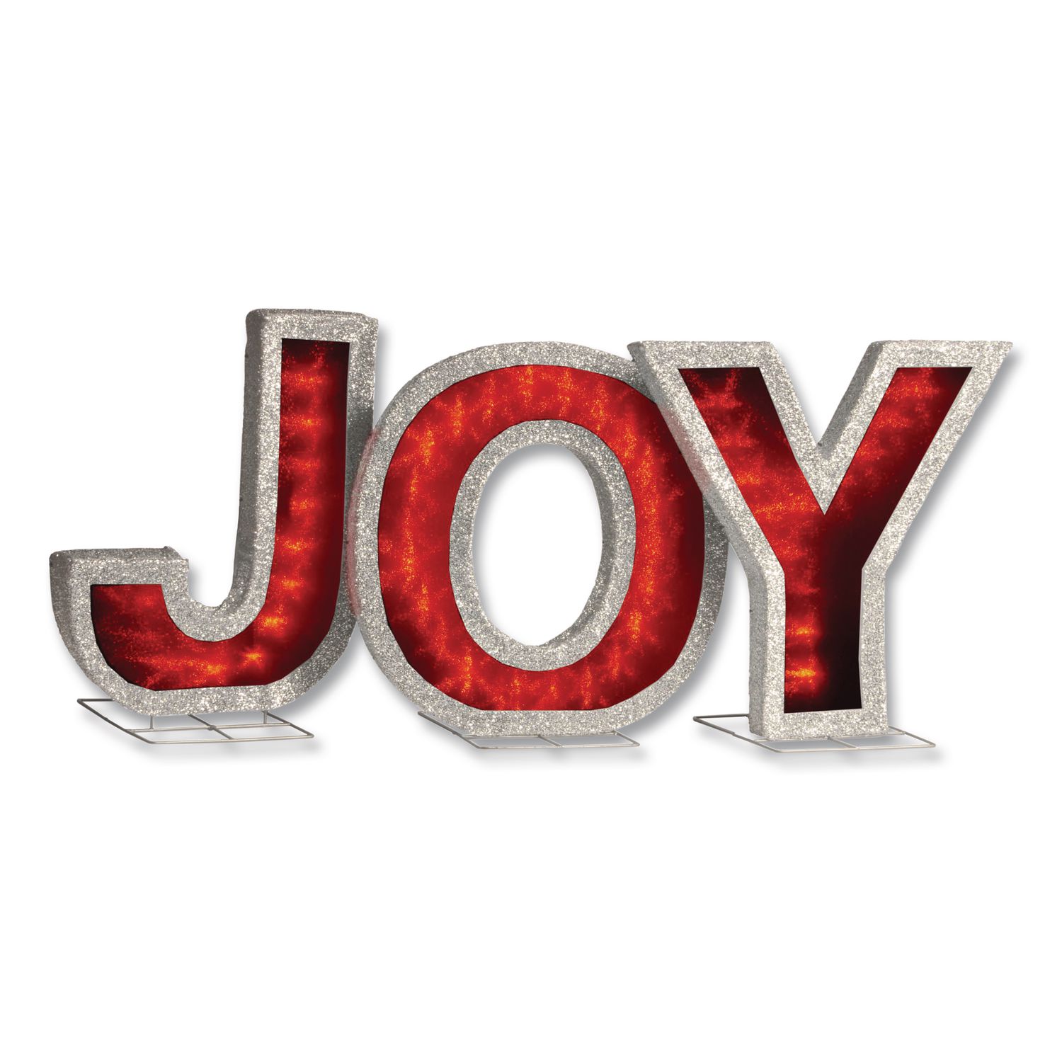 Pre-Lit LED JOY Decoration, AC Powered, Blue/Green/Red LED Lights, 1.75" x 55" x 18", Red