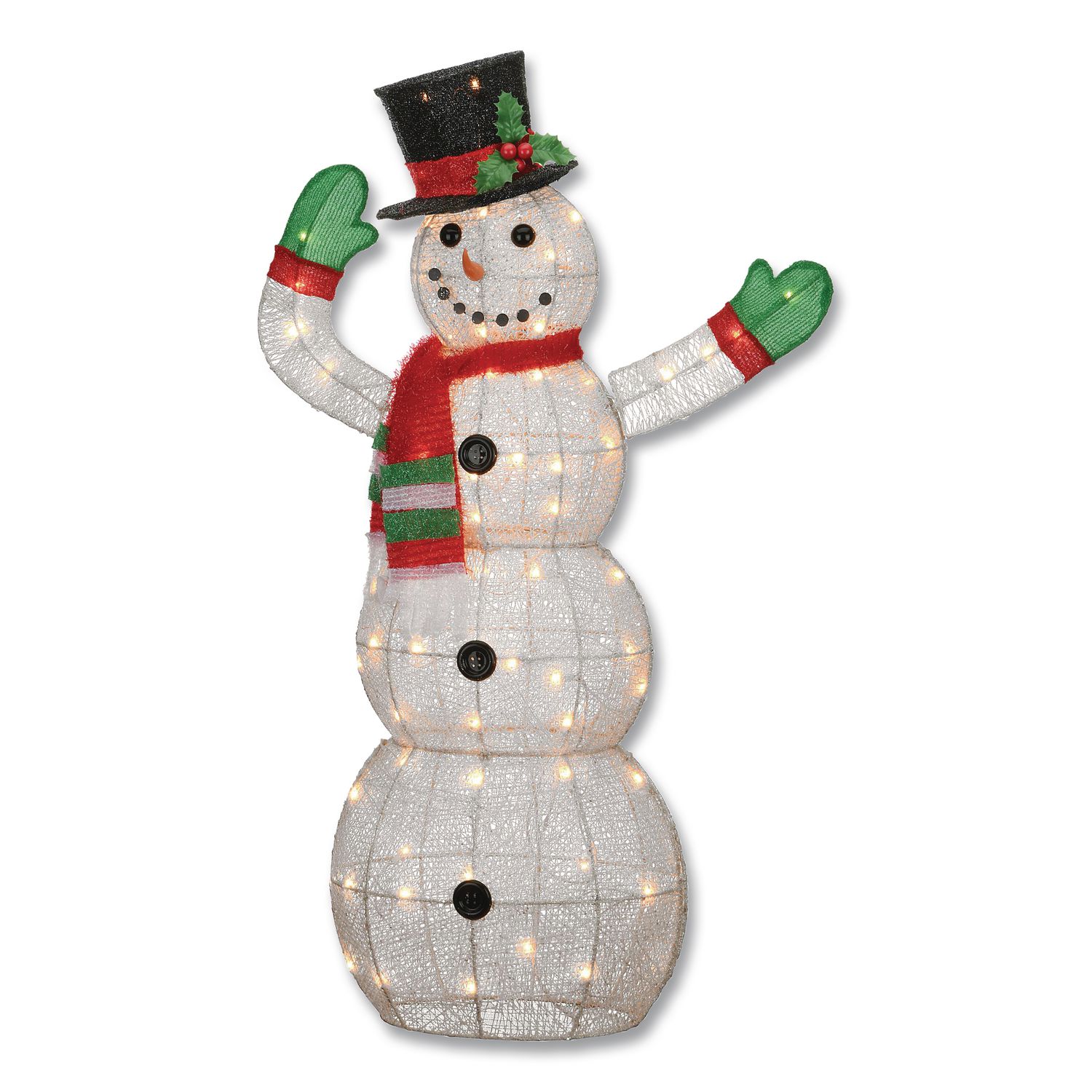Snowman Decoration, AC Powered, Cool White LED Lights, 13.5" x 27.5" x 48", White