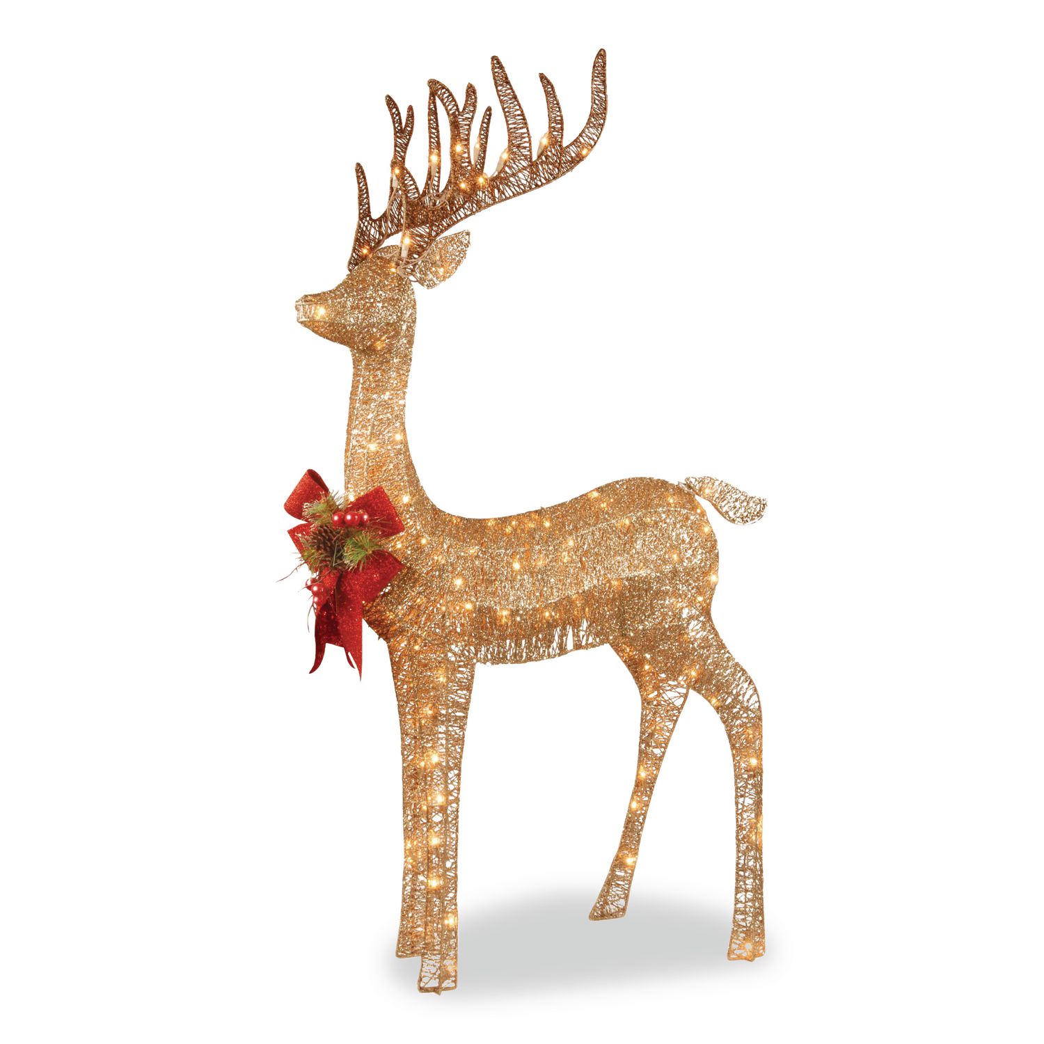 Pre-Lit Standing Reindeer, AC Powered, Warm White LED Lights, 20.5" x  27" x 48", Champagne