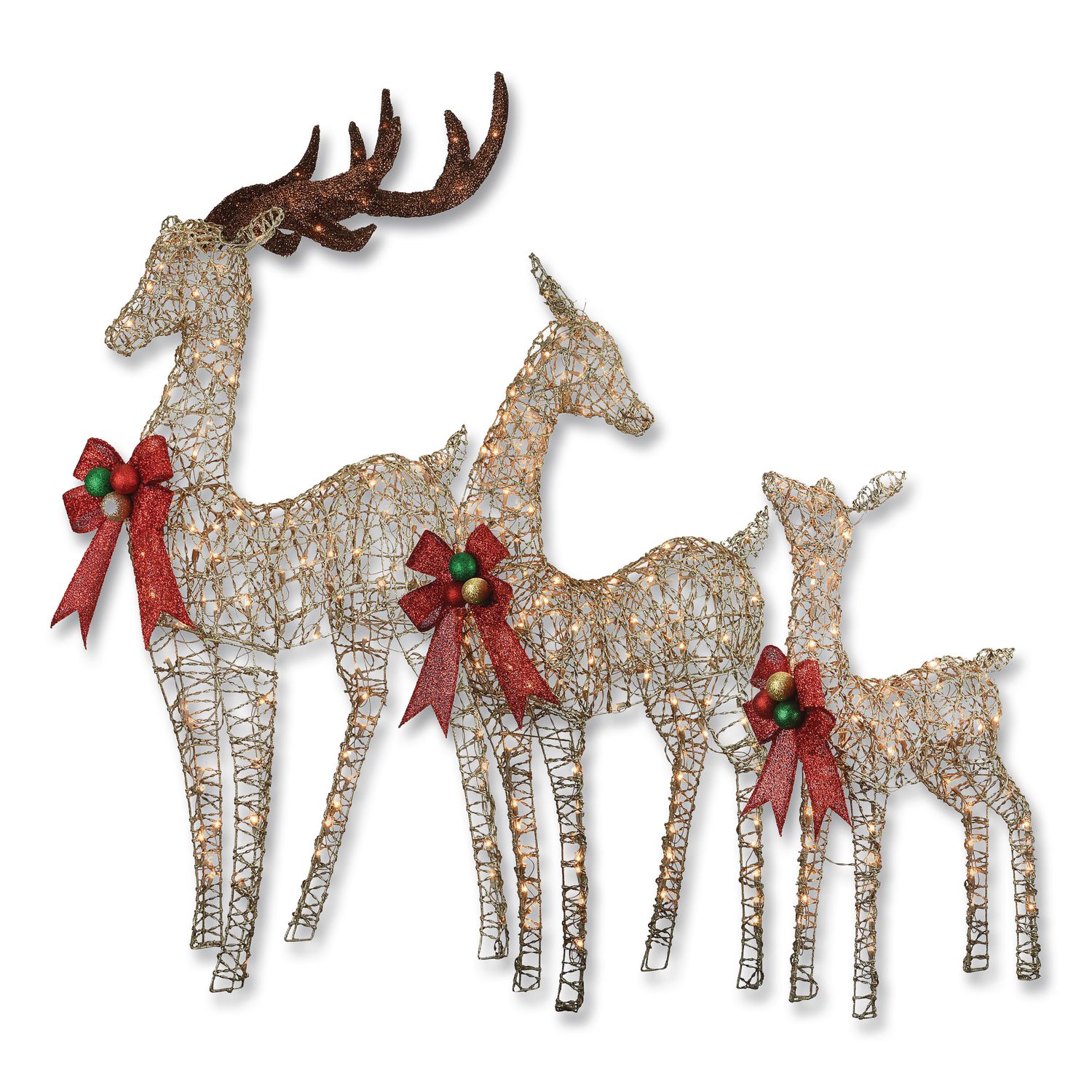 Champagne Glitter Deer Family, AC Powered, Warm White LED Lights, 27" x 8.5" x 60", Champagne