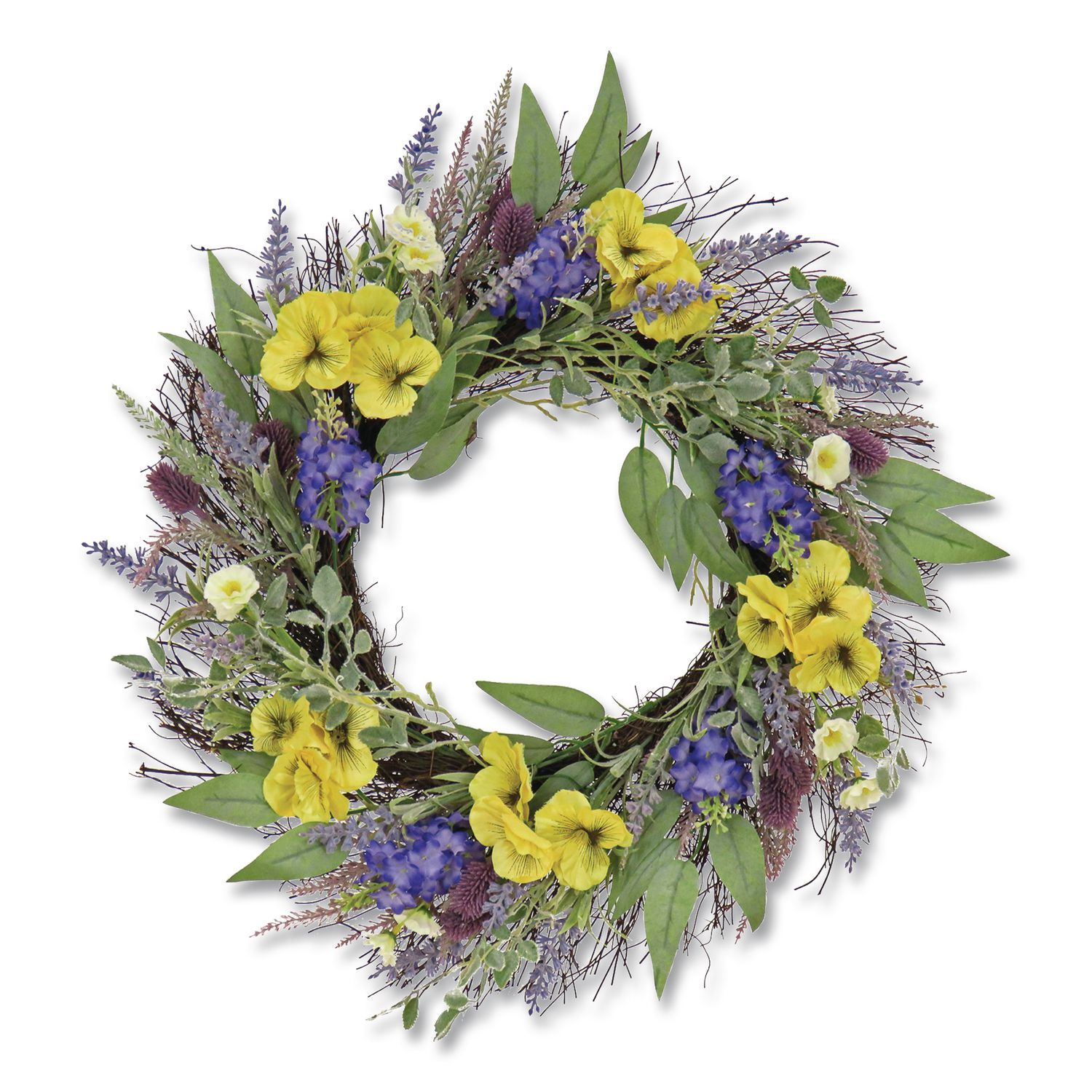Pansy and Lavender Wreath, 22" Diameter x 4.5" h, Yellow