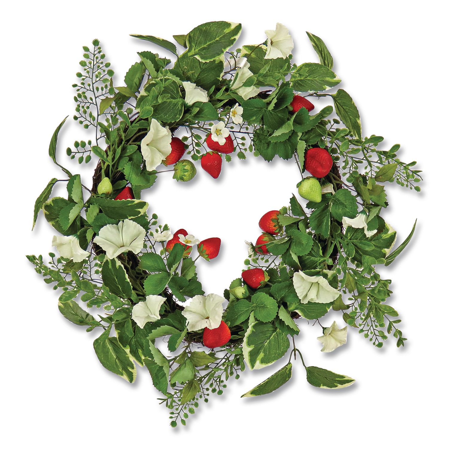 Petunia and Strawberry Wreath,  22" Diameter x 5"h, White