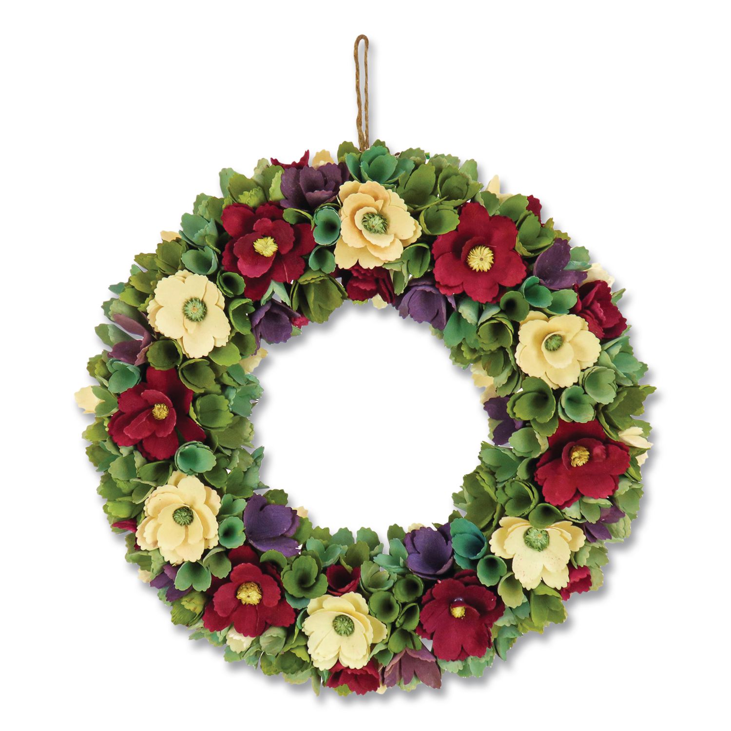 Red and Cream Floral Wreath, 18" x 18" x 3.93", Red