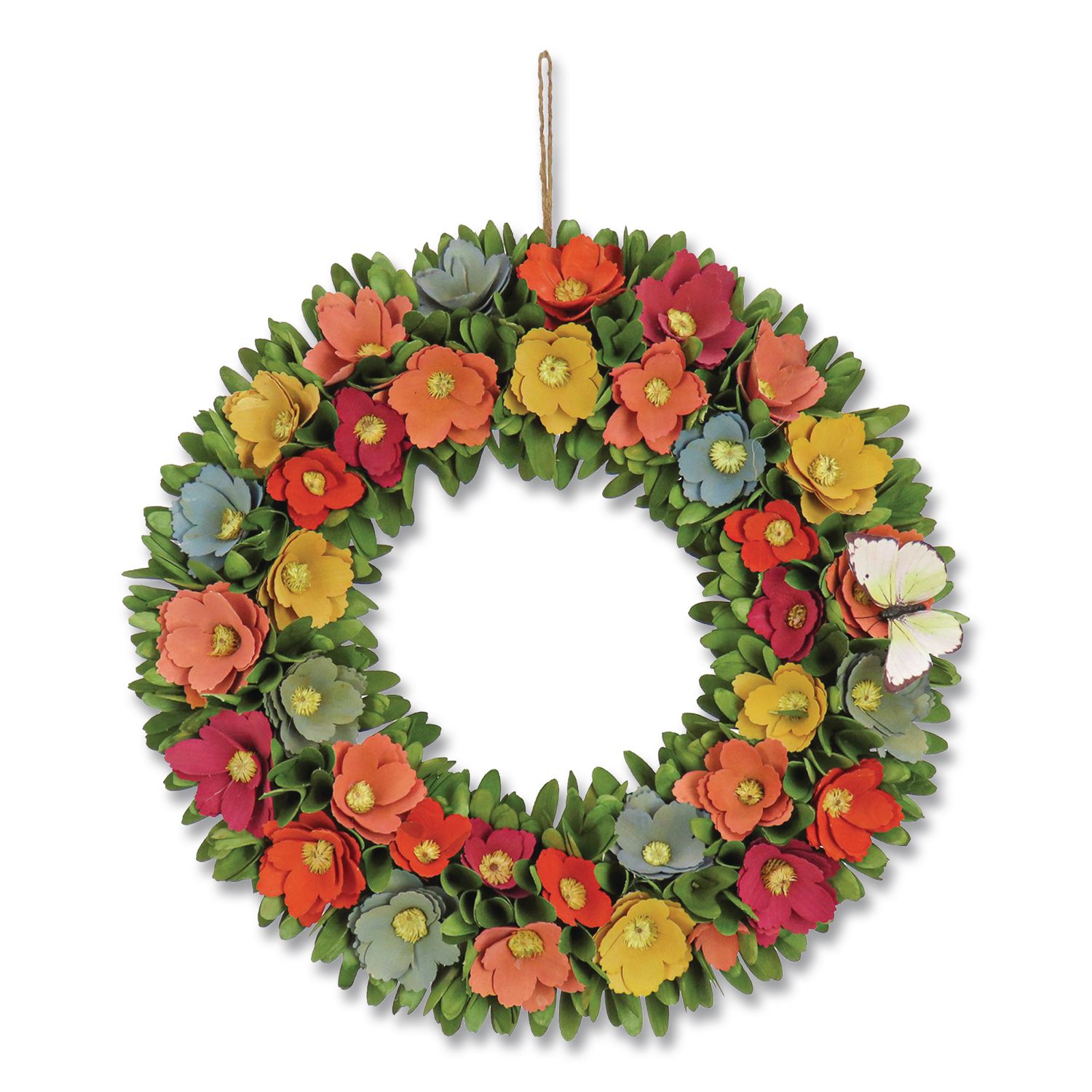 Spring Floral Wreath with Butterfly, 19.7" x 19.7" x 4.3", Assorted Colors