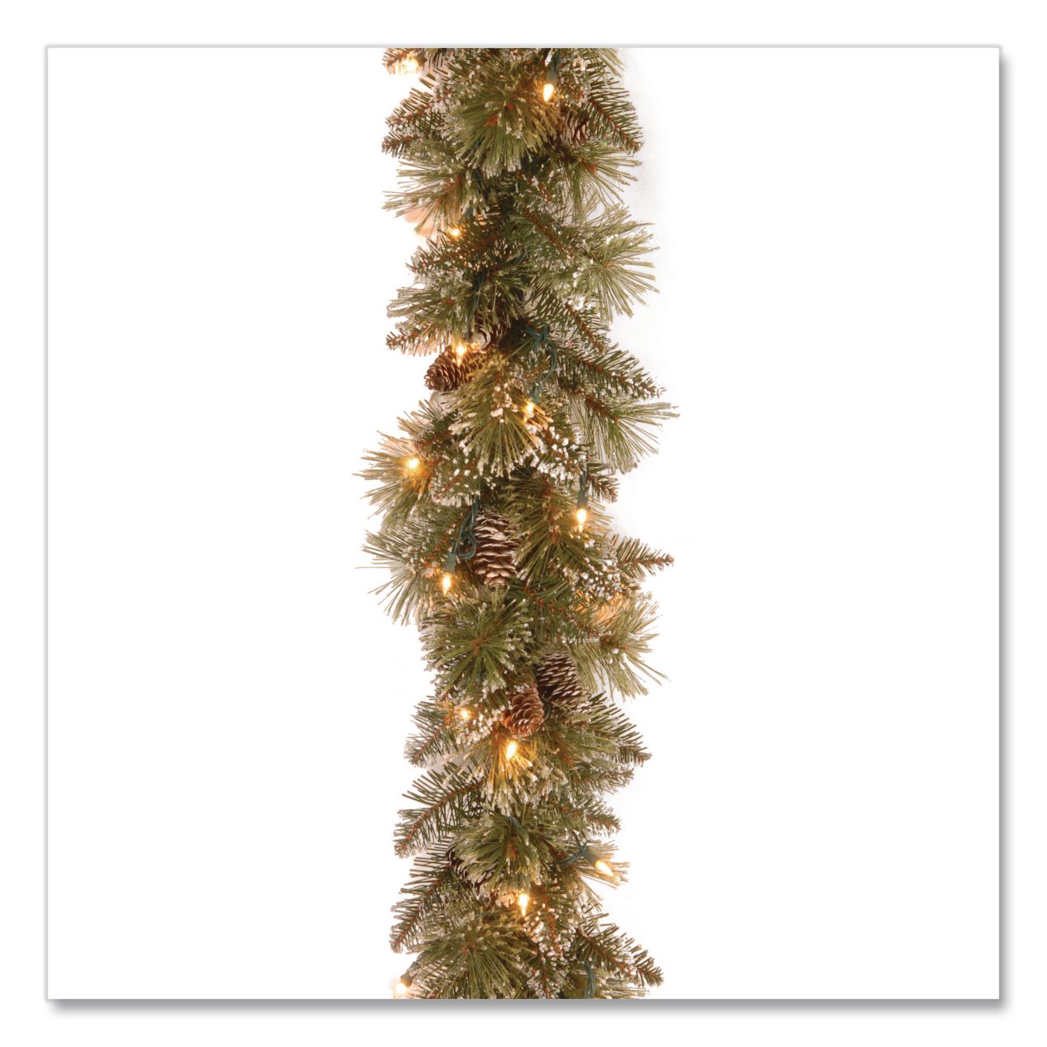 Pre-Lit Glittery Bristle Pine Garland, AC Powered, Clear Incandescent Lights, 108" Long, Green